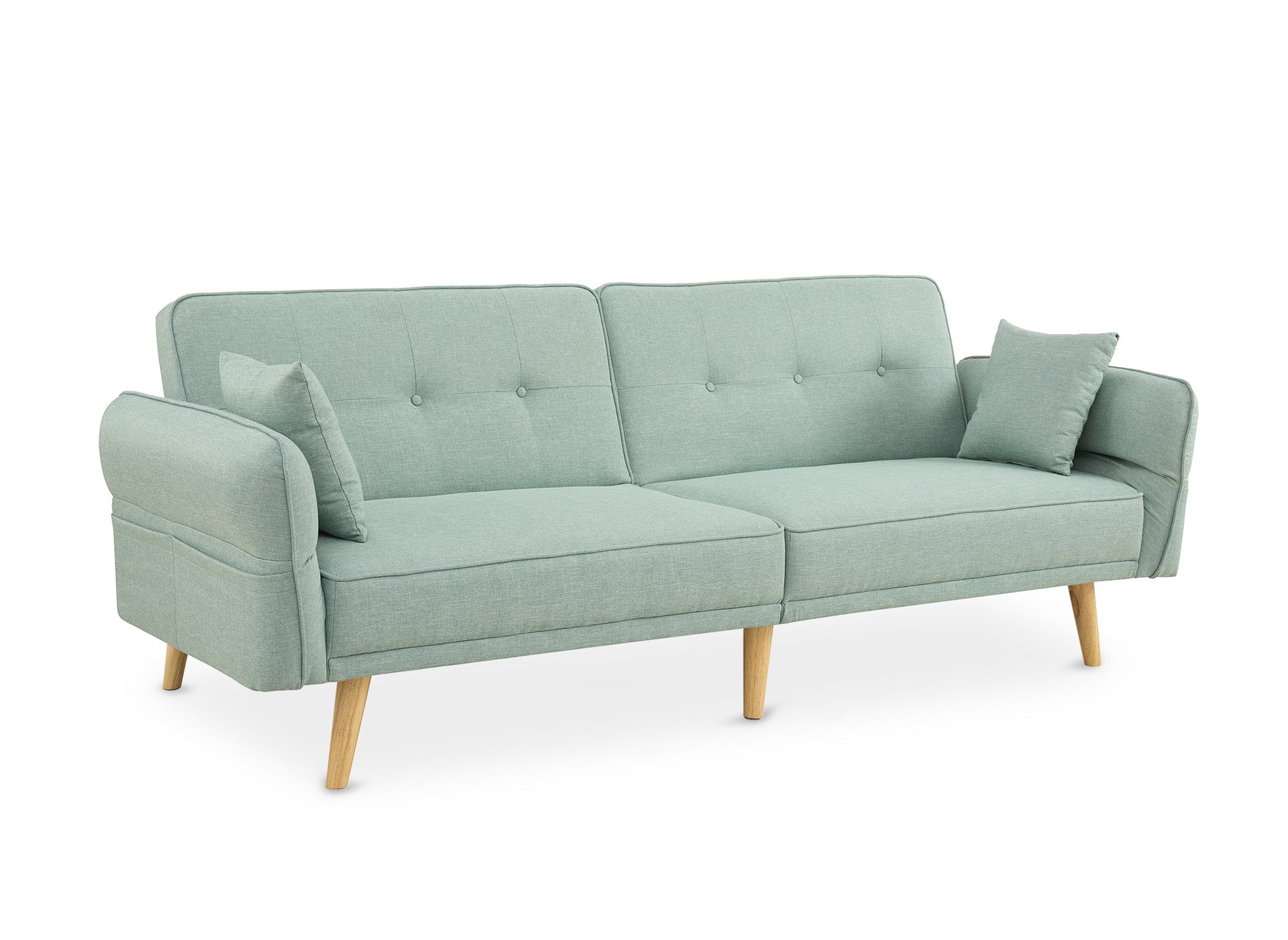 Sofá CHILI de 3 plazas con mecanismo clic-clac en tela verde agua