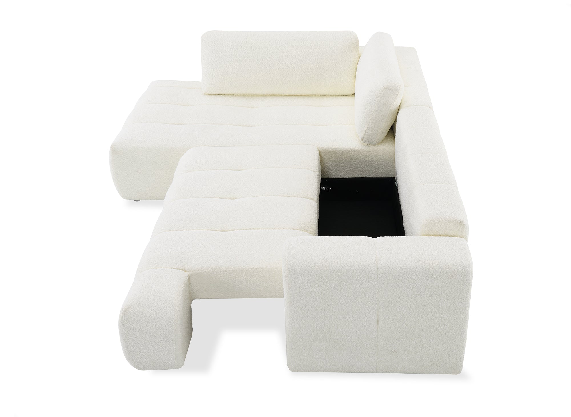 Sofá esquinero convertible HAVEN con almacenaje en tela bouclé color crudo - Esquina izquierda