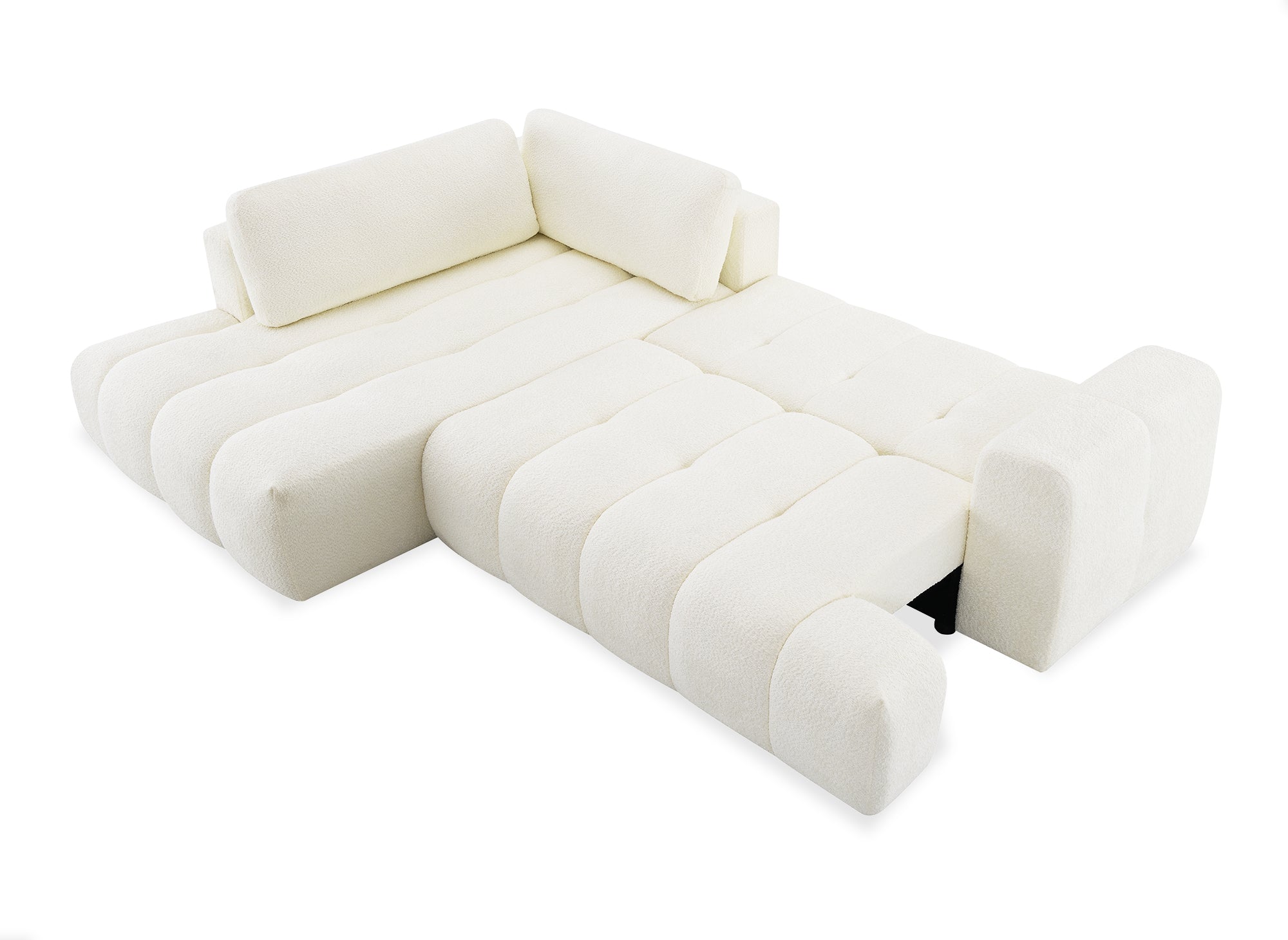 Sofá esquinero convertible HAVEN con almacenaje en tela bouclé color crudo - Esquina izquierda