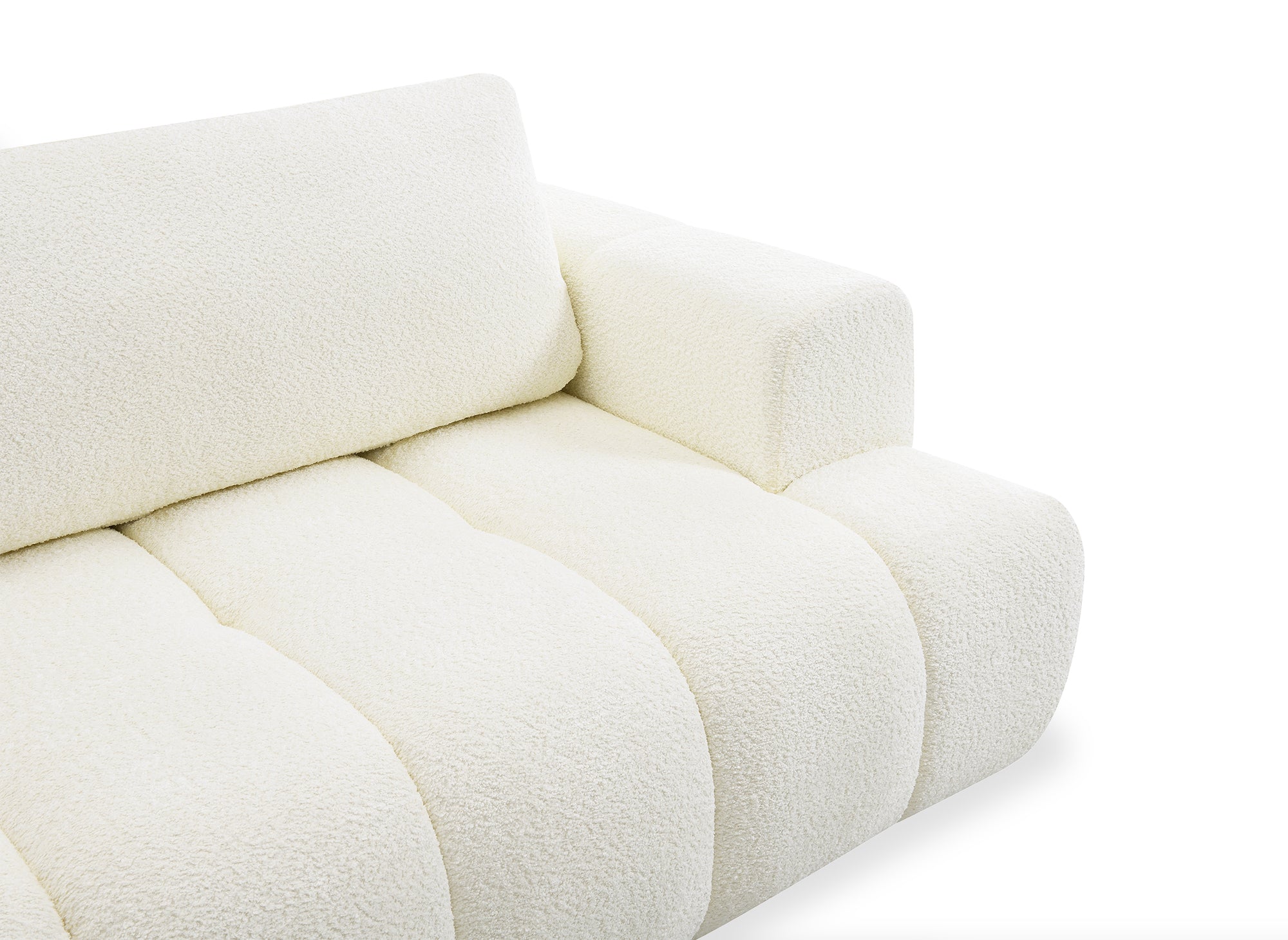 Sofá esquinero convertible HAVEN con almacenaje en tela bouclé color crudo - Esquina izquierda