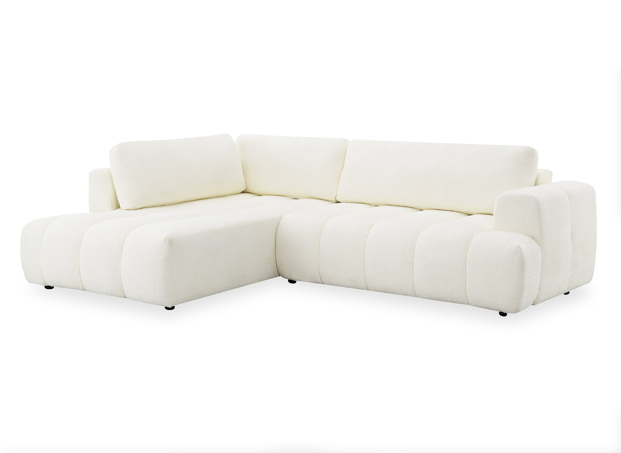 Sofá esquinero convertible HAVEN con almacenaje en tela bouclé color crudo - Esquina izquierda