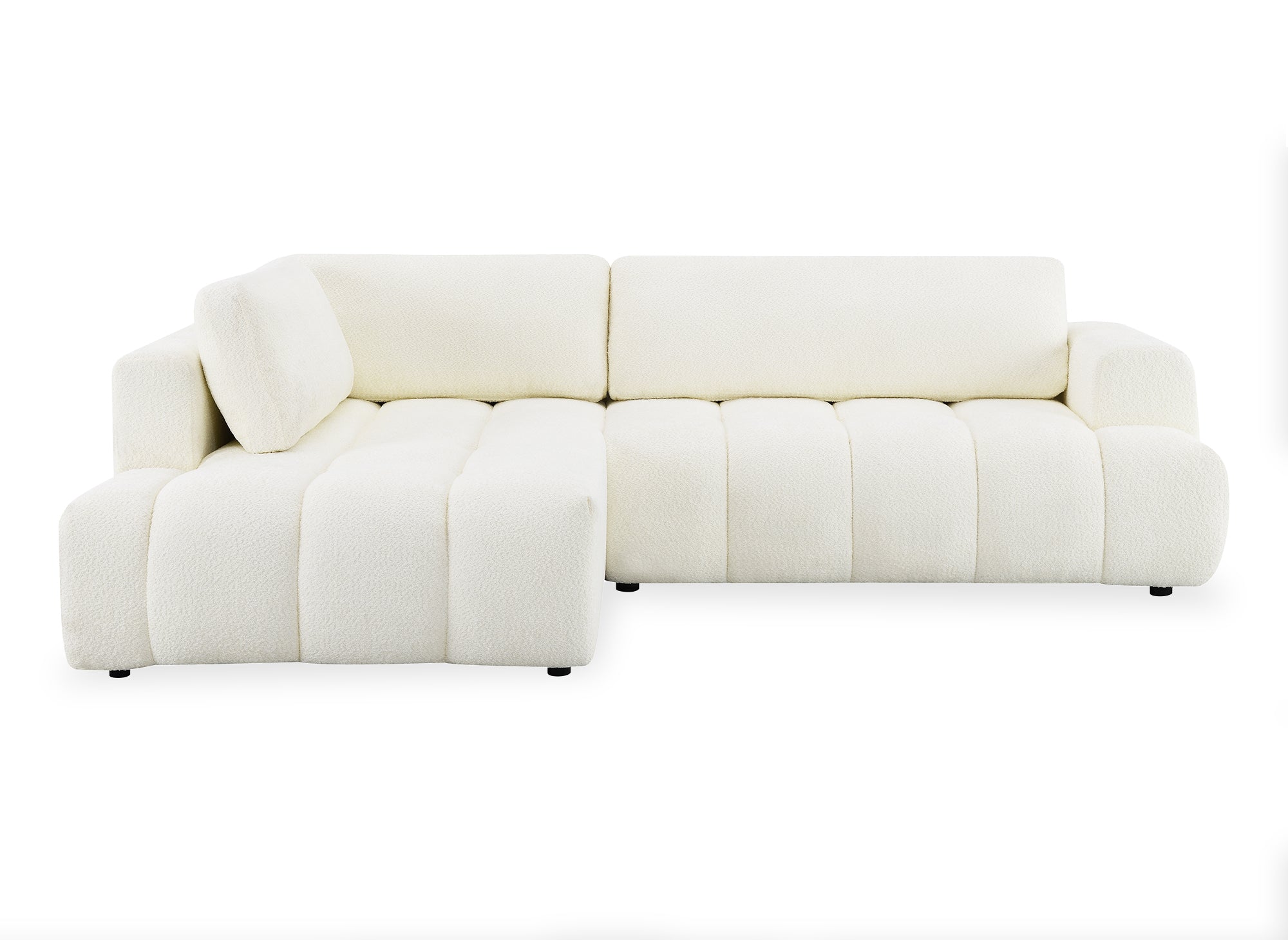 Sofá esquinero convertible HAVEN con almacenaje en tela bouclé color crudo - Esquina izquierda