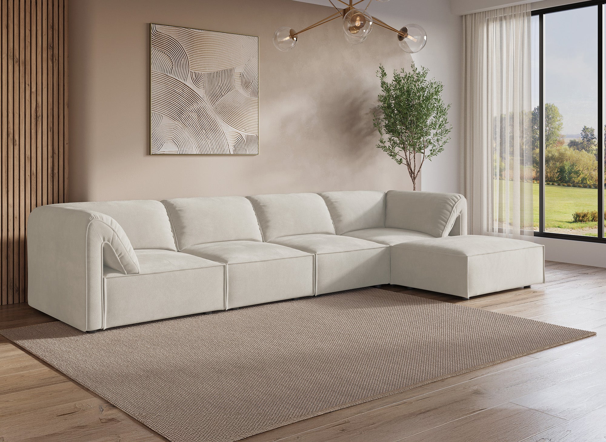 Sofá esquinero modular HARINA en terciopelo beige