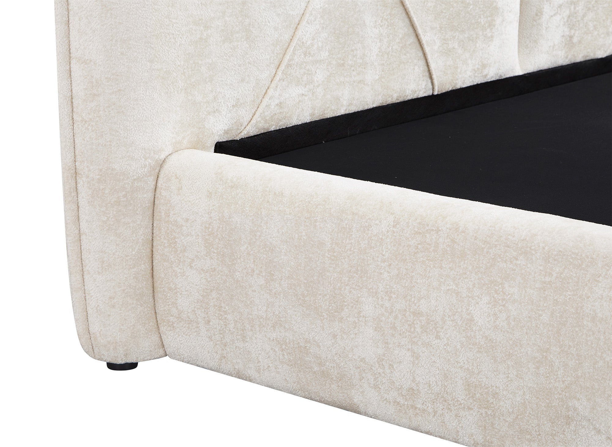 Cama de almacenaje NOAH de 180x200 cm, color beige, suave al tacto, de tela de rizo.