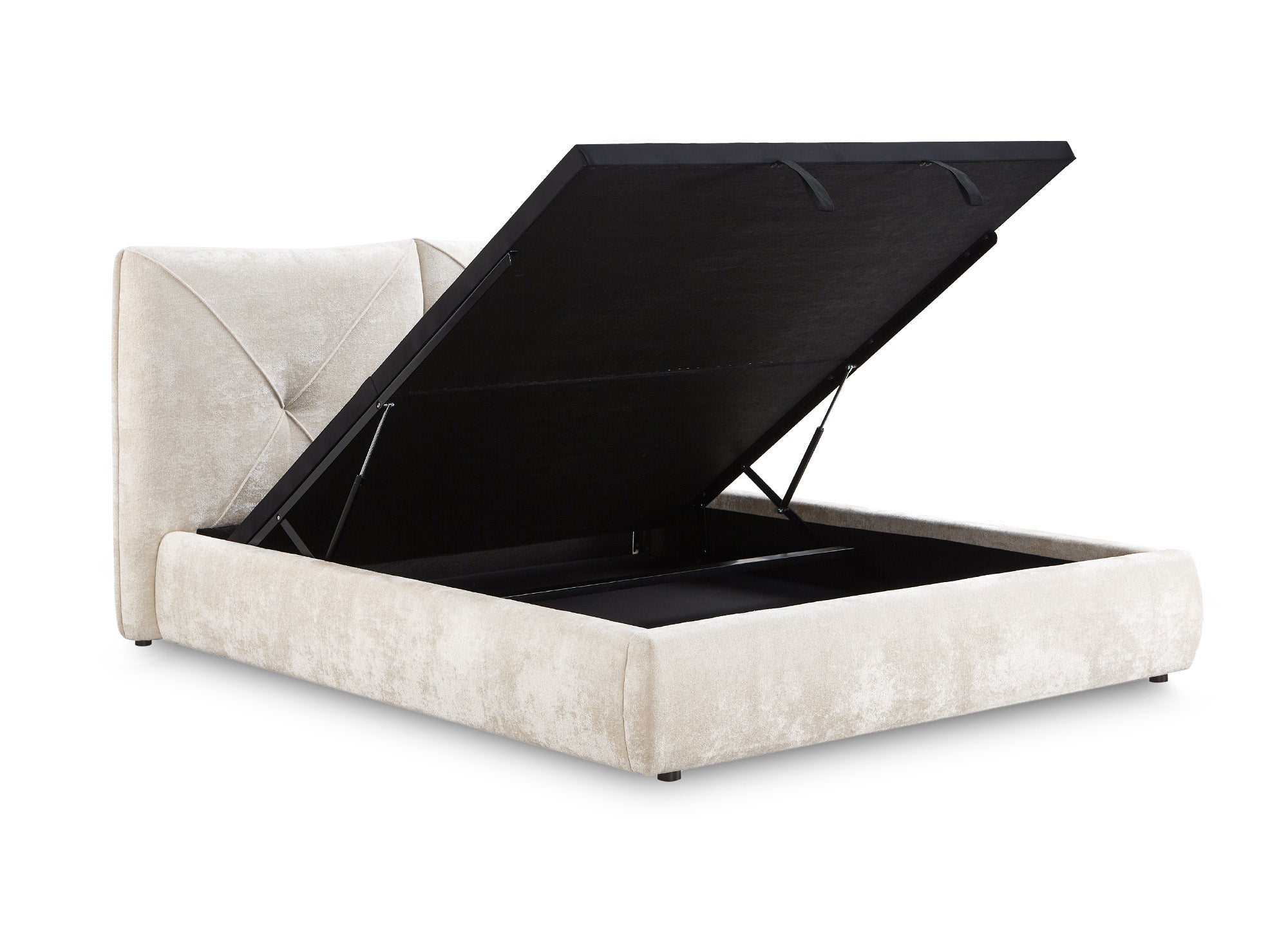 Cama de almacenaje NOAH de 180x200 cm, color beige, suave al tacto, de tela de rizo.