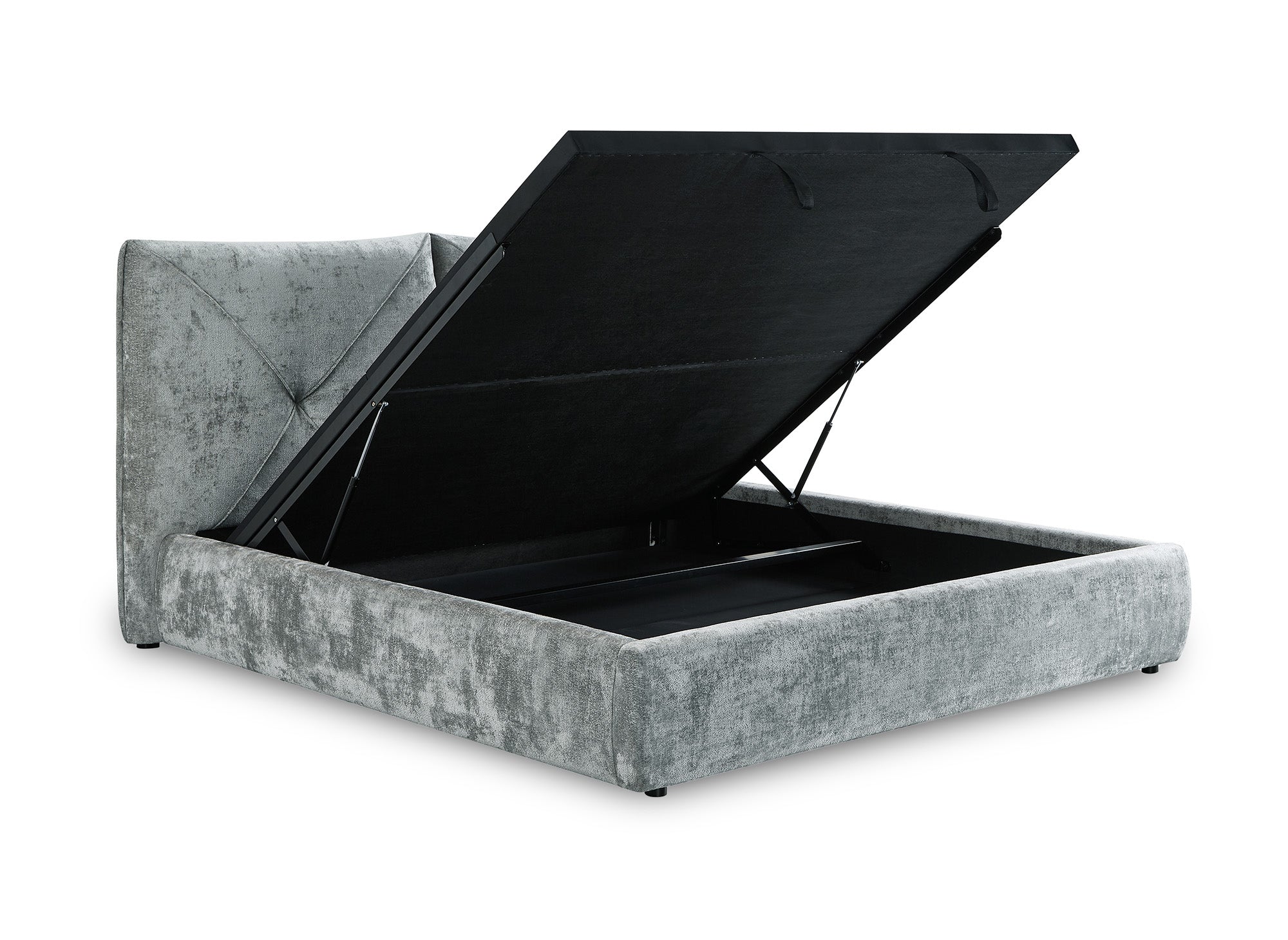 Cama con almacenaje NOAH de tela de rizo gris suave, 140 x 190 cm