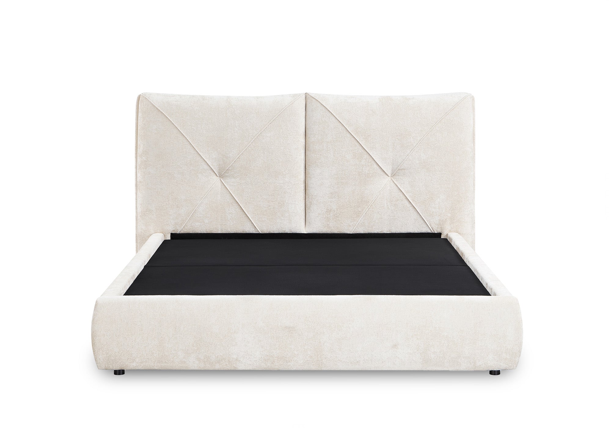 Cama NOAH de felpa suave color beige con almacenaje, 140x190 cm
