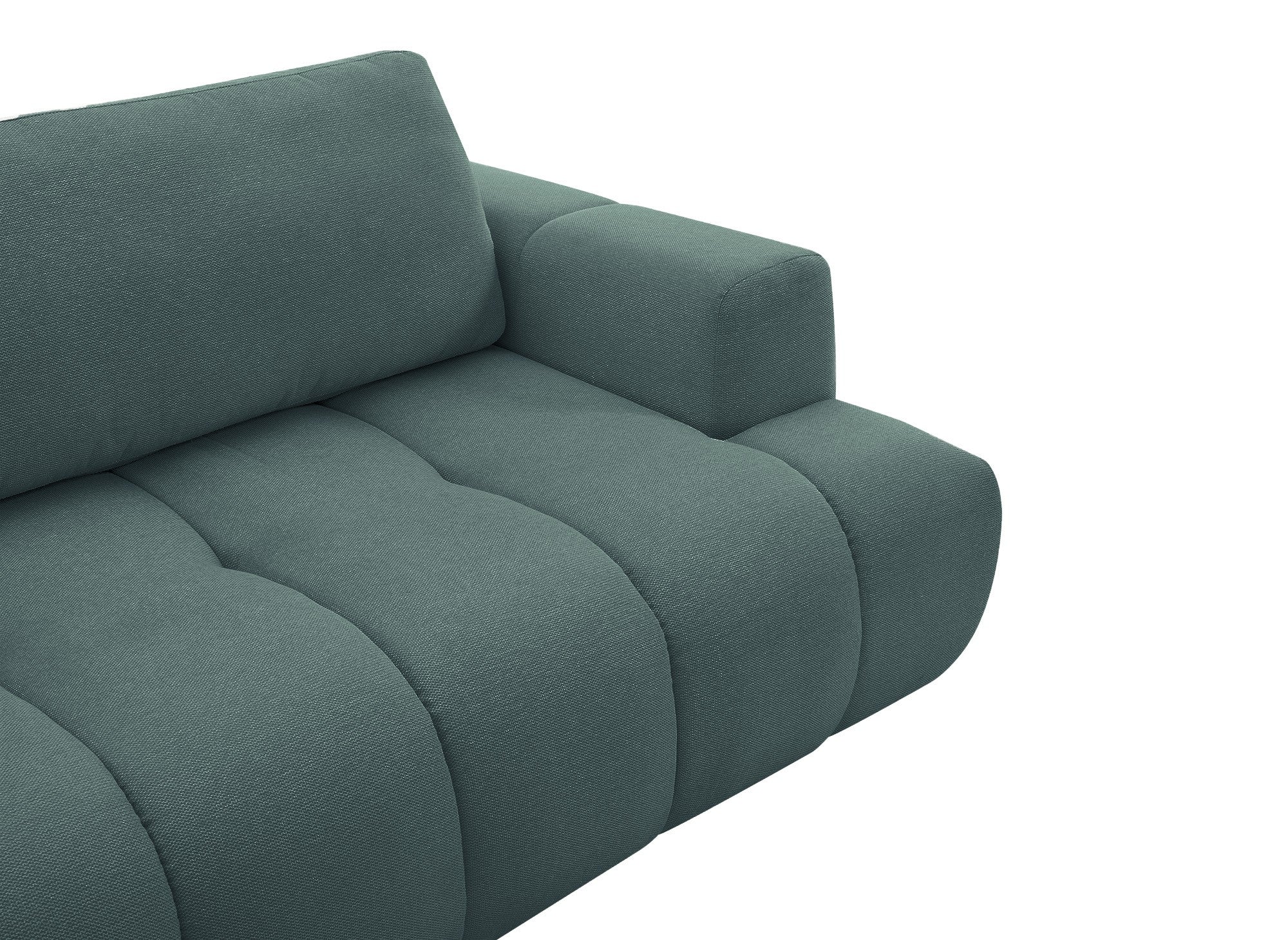 Sofá esquinero convertible HAVEN con almacenaje en tela verde oliva - Esquina izquierda