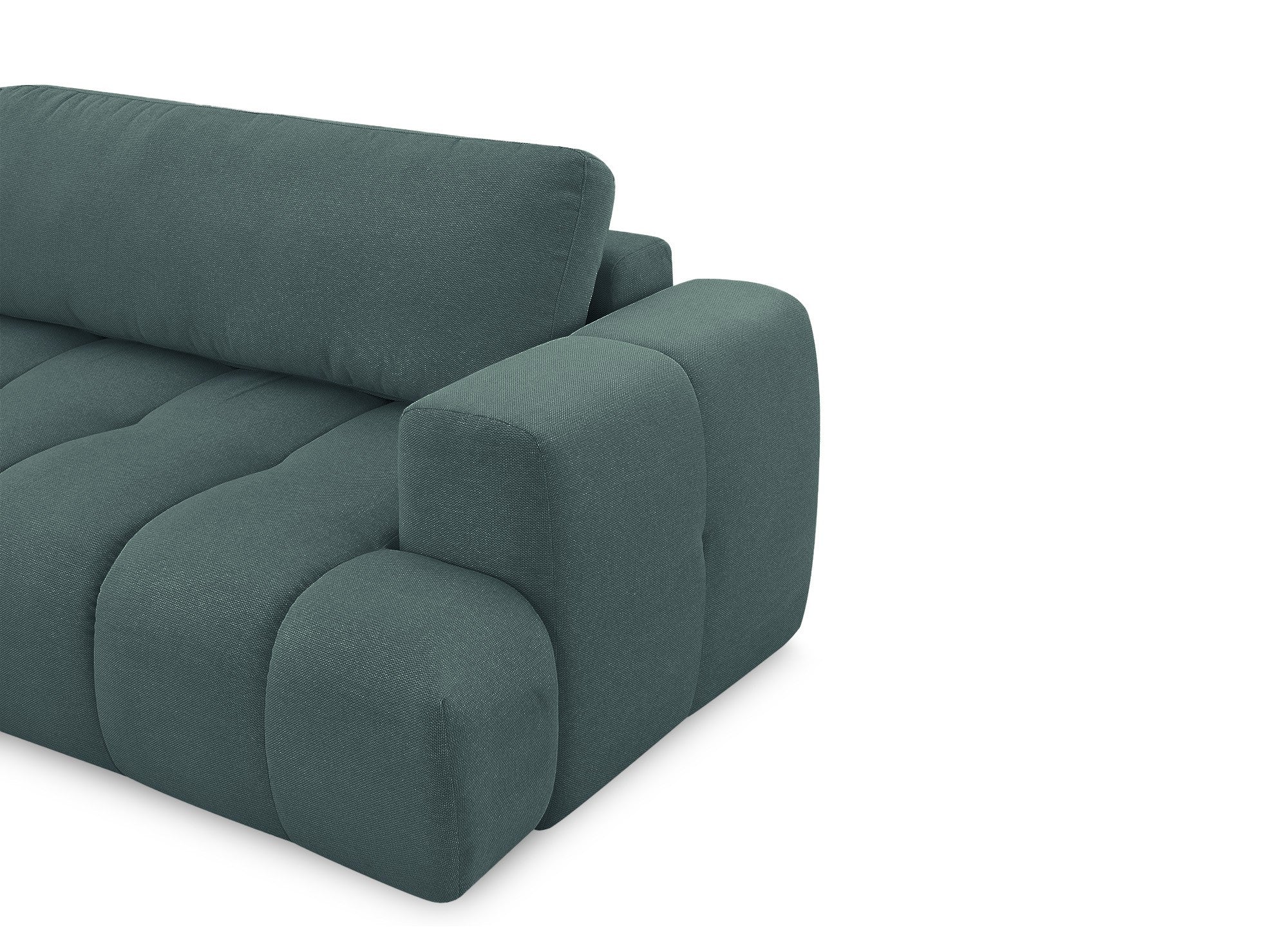 Sofá esquinero convertible HAVEN con almacenaje en tela verde oliva - Esquina izquierda