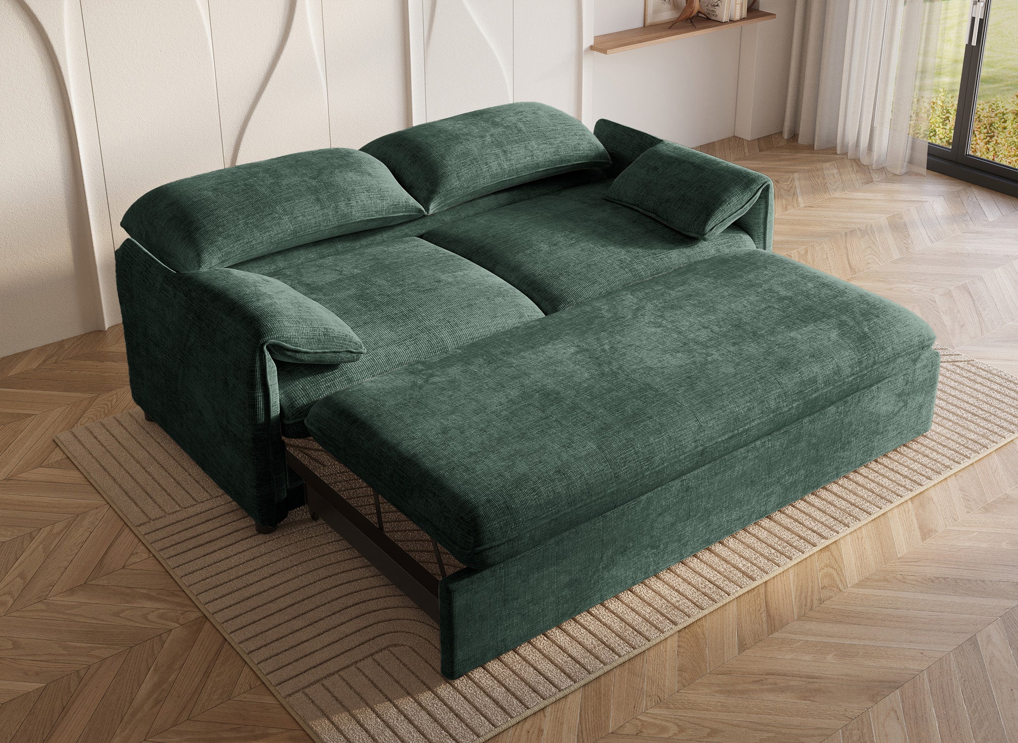Sofá cama LAMAR de 3 plazas en terciopelo verde jaspeado