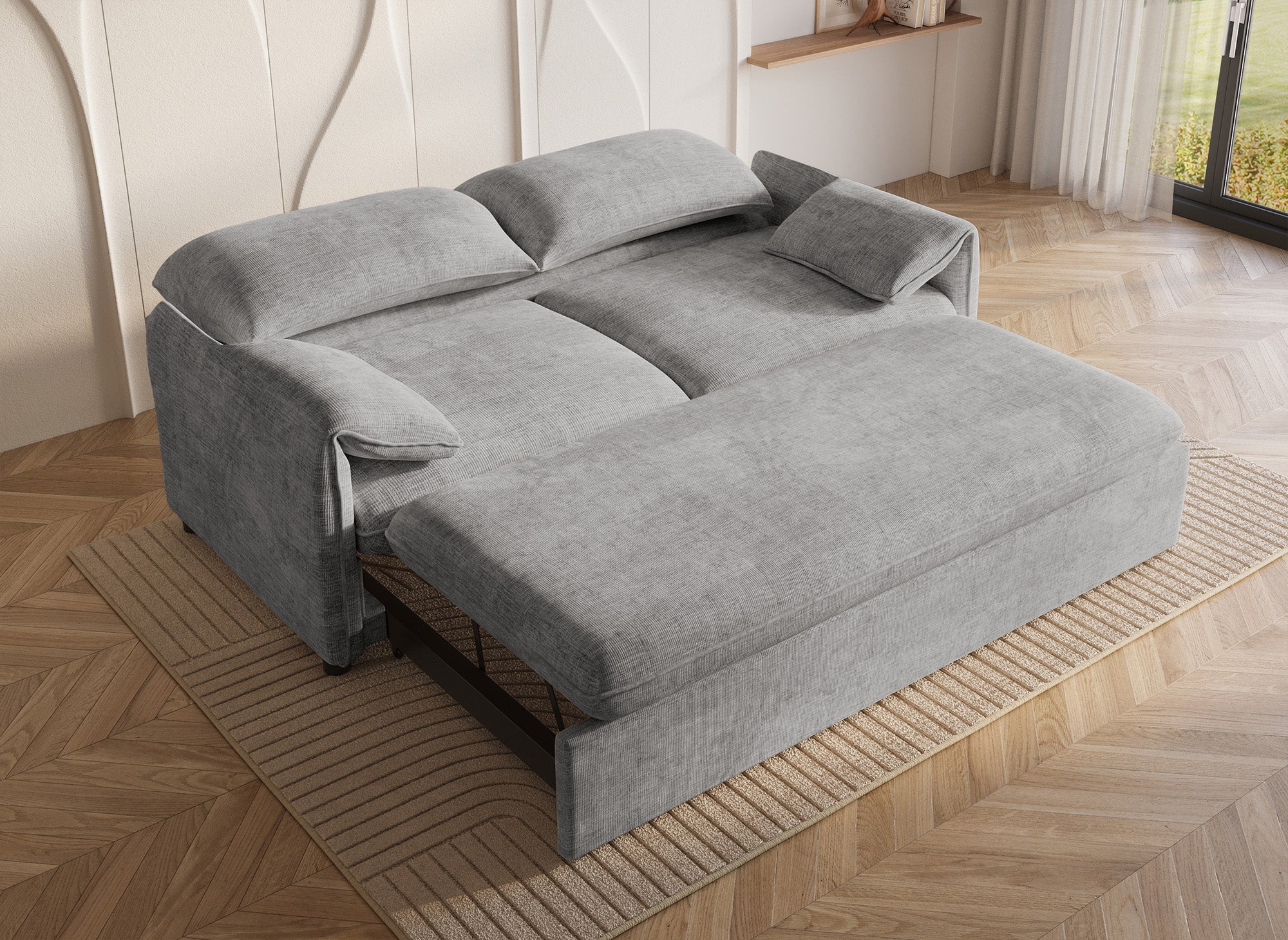 Sofá cama LAMAR de 3 plazas en terciopelo gris jaspeado