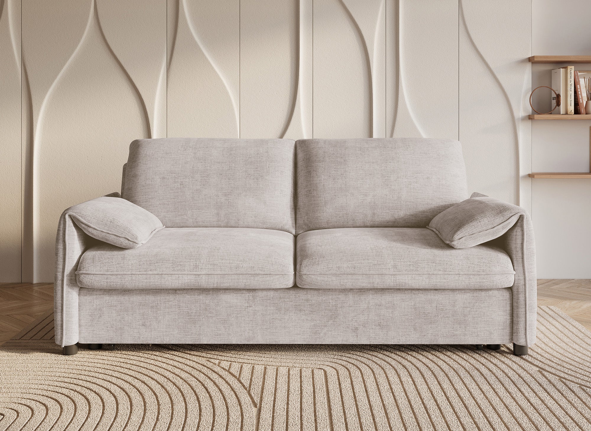 Sofá cama LAMAR de 3 plazas en terciopelo jaspeado beige