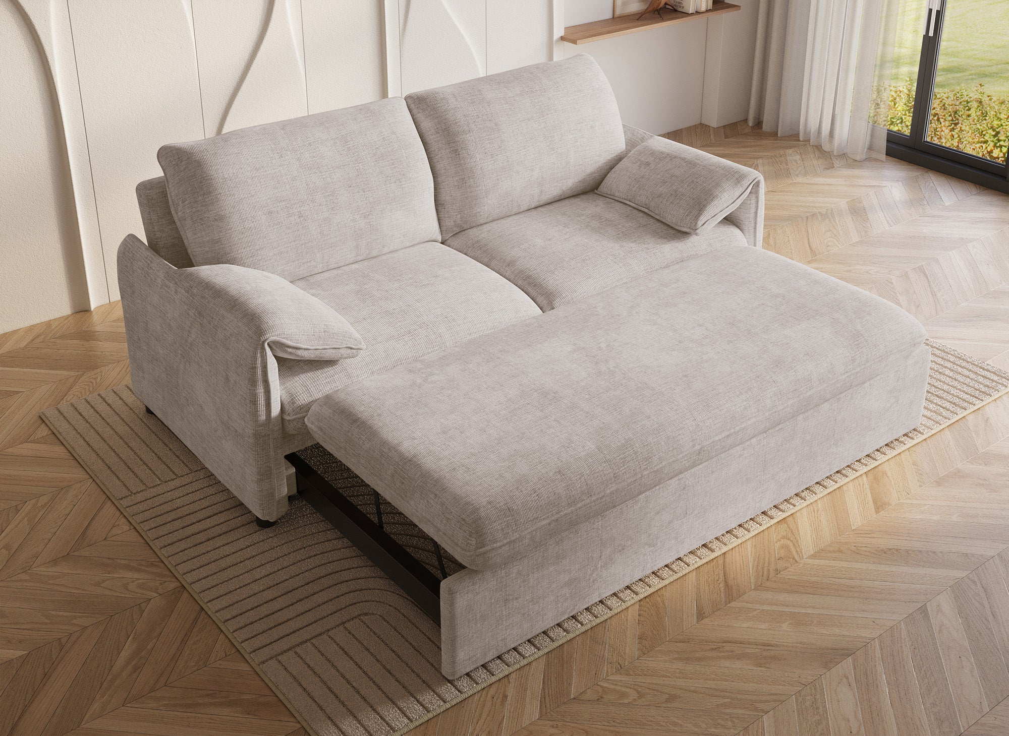 Sofá cama LAMAR de 3 plazas en terciopelo jaspeado beige