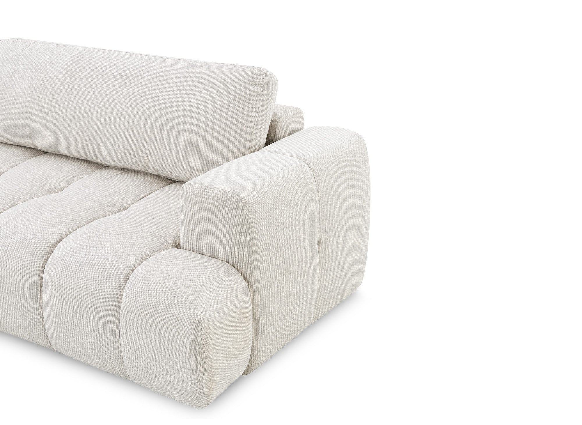 Sofá esquinero convertible HAVEN con almacenaje en tela beige - Esquina izquierda