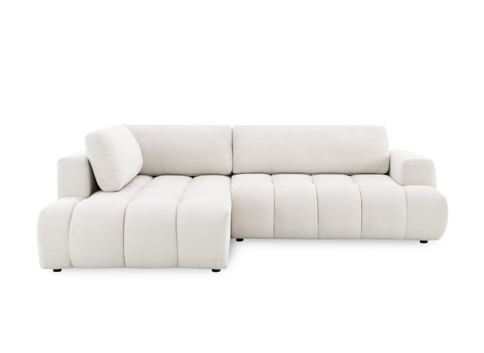 Sofá esquinero convertible HAVEN con almacenaje en tela beige - Esquina izquierda