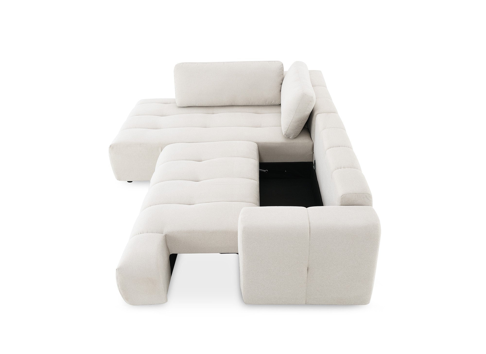 Sofá esquinero convertible HAVEN con almacenaje en tela beige - Esquina izquierda