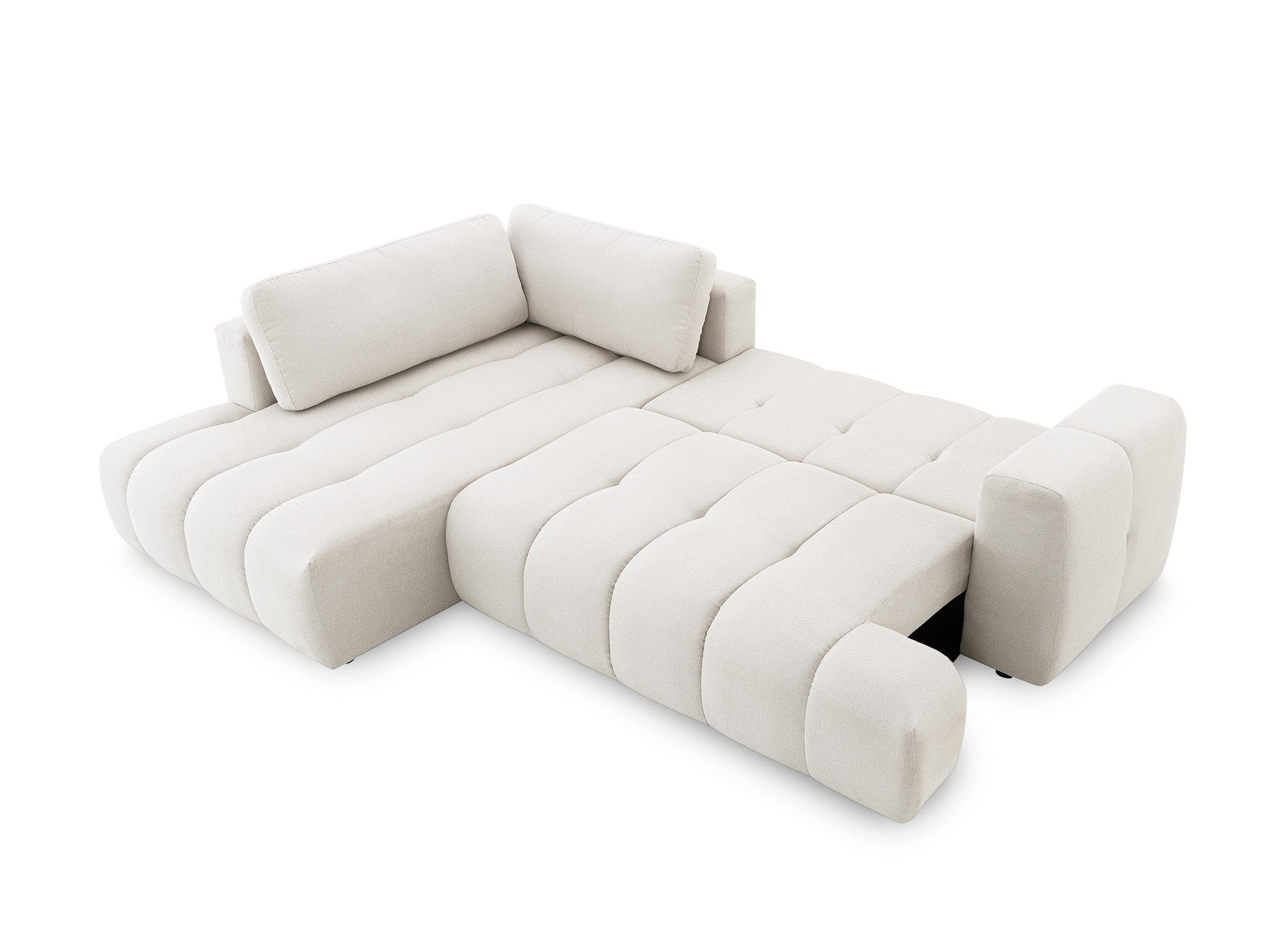 Sofá esquinero convertible HAVEN con almacenaje en tela beige - Esquina izquierda