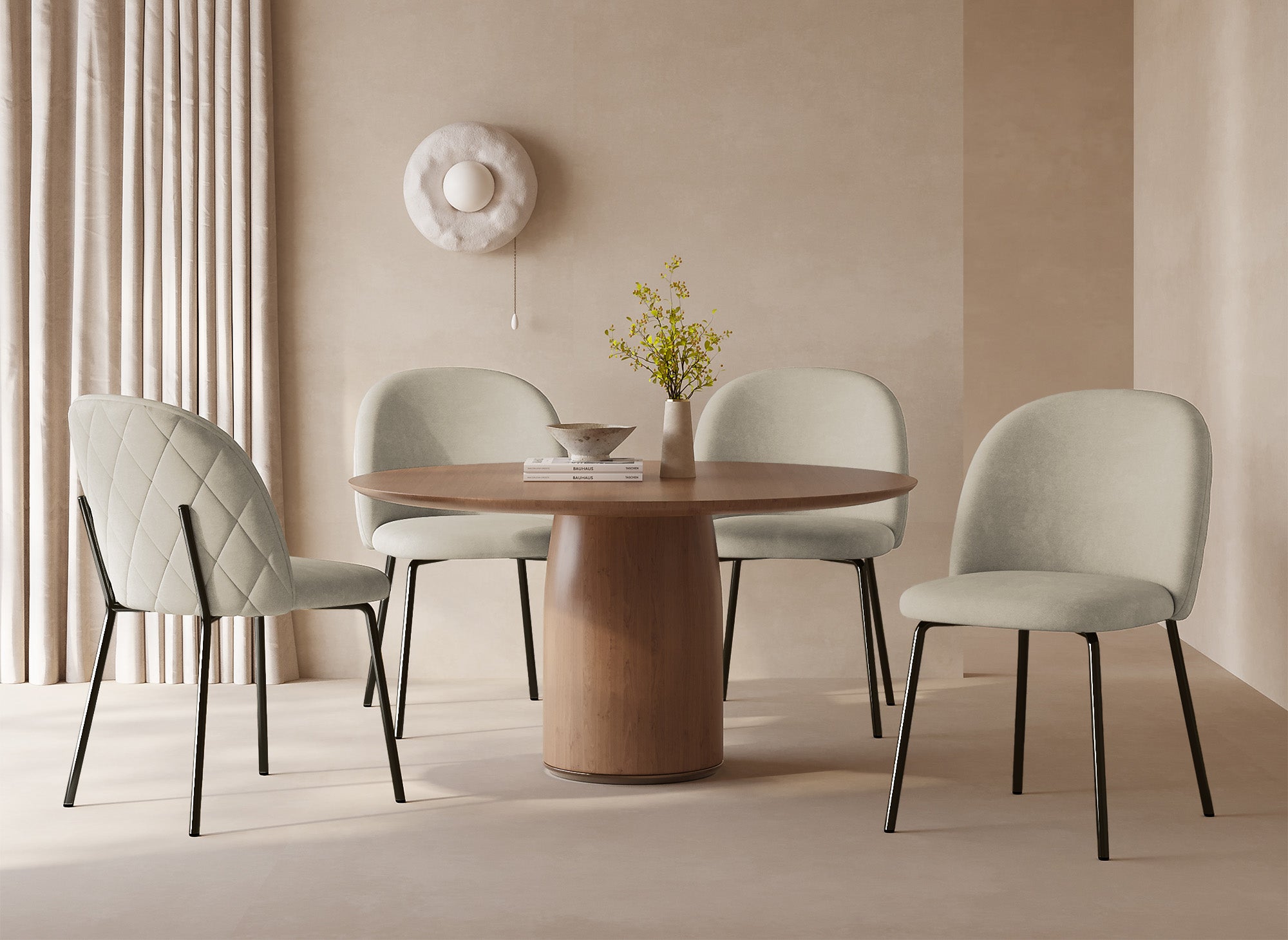 Juego de 2 sillas de diseño KENNETH en terciopelo beige con patas negras