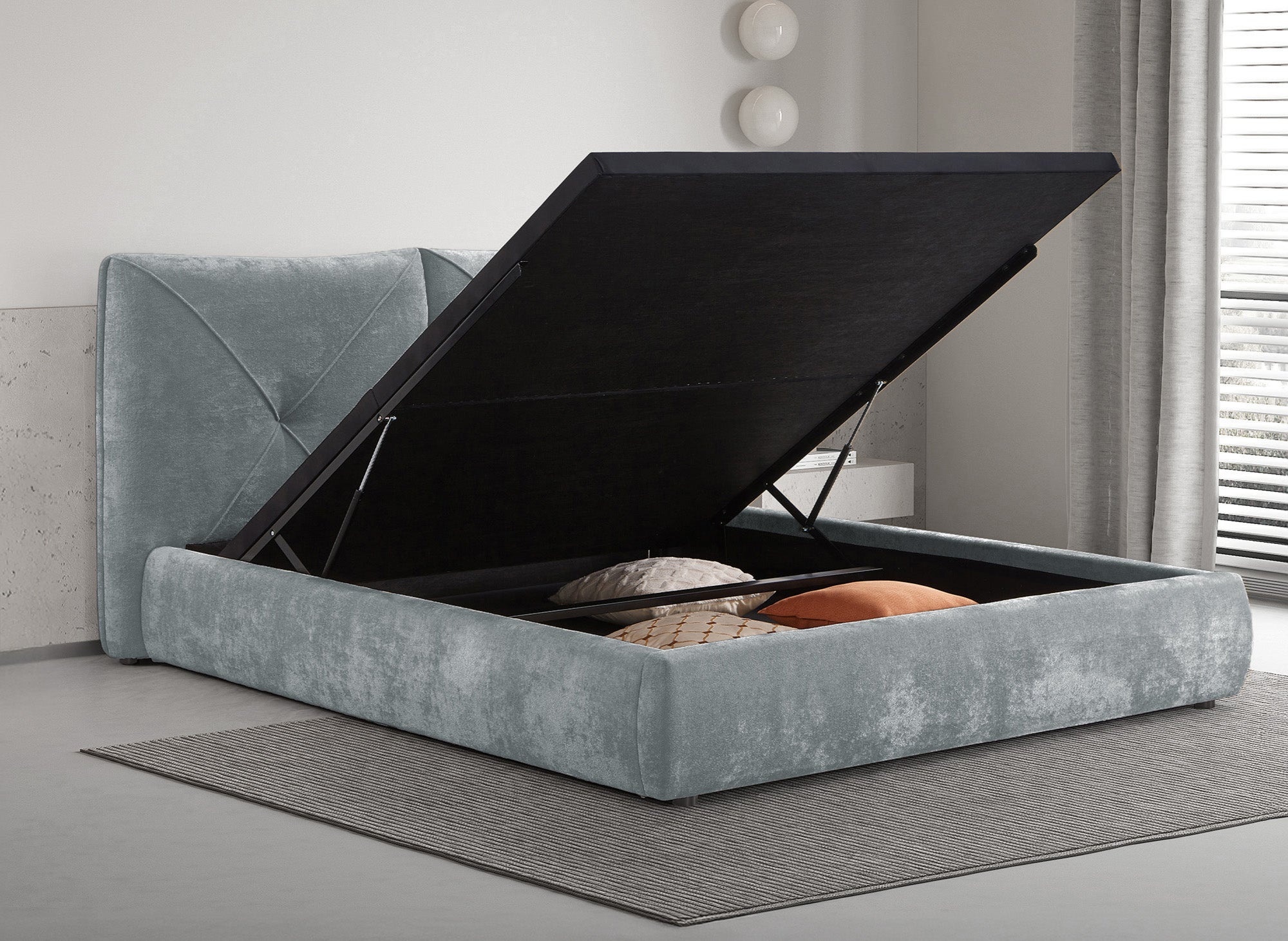 Cama de almacenaje NOAH de 180x200 cm en tejido bouclé gris suave