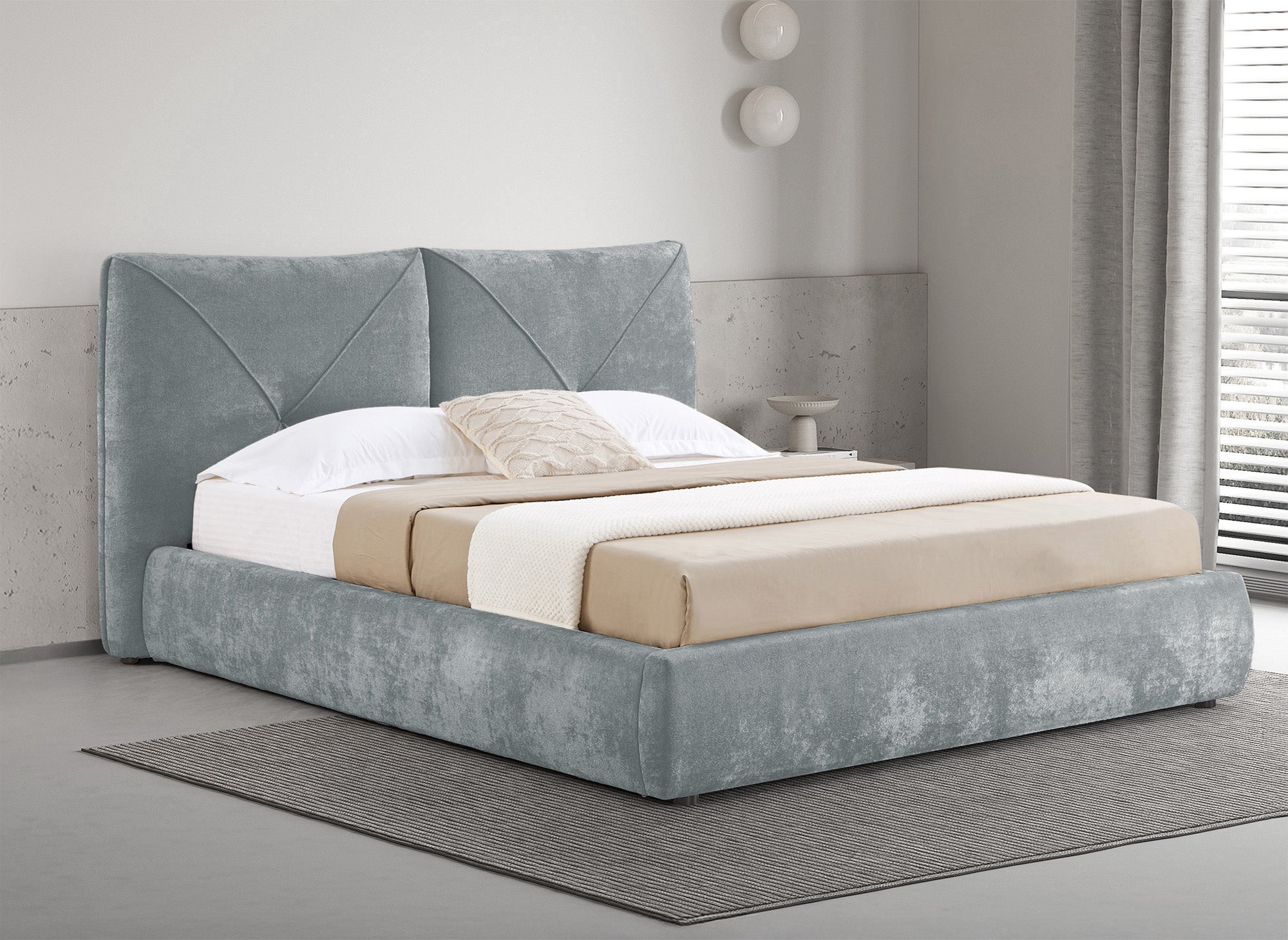 Cama de almacenaje NOAH de 180x200 cm en tejido bouclé gris suave