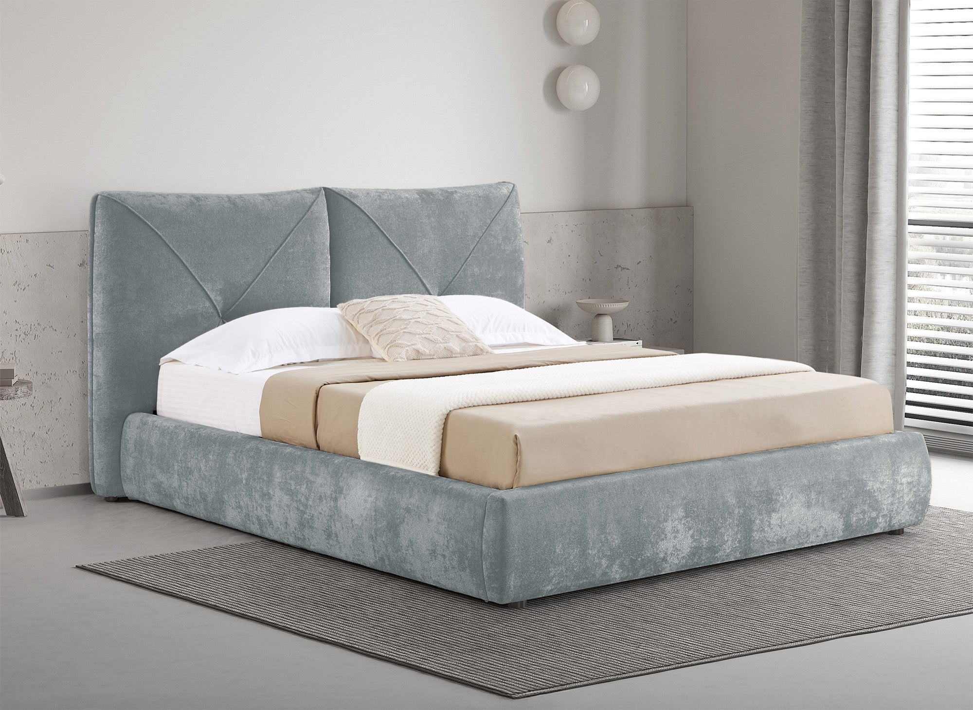 Cama contenedor NOAH de tela bouclé gris suave 160x200 cm