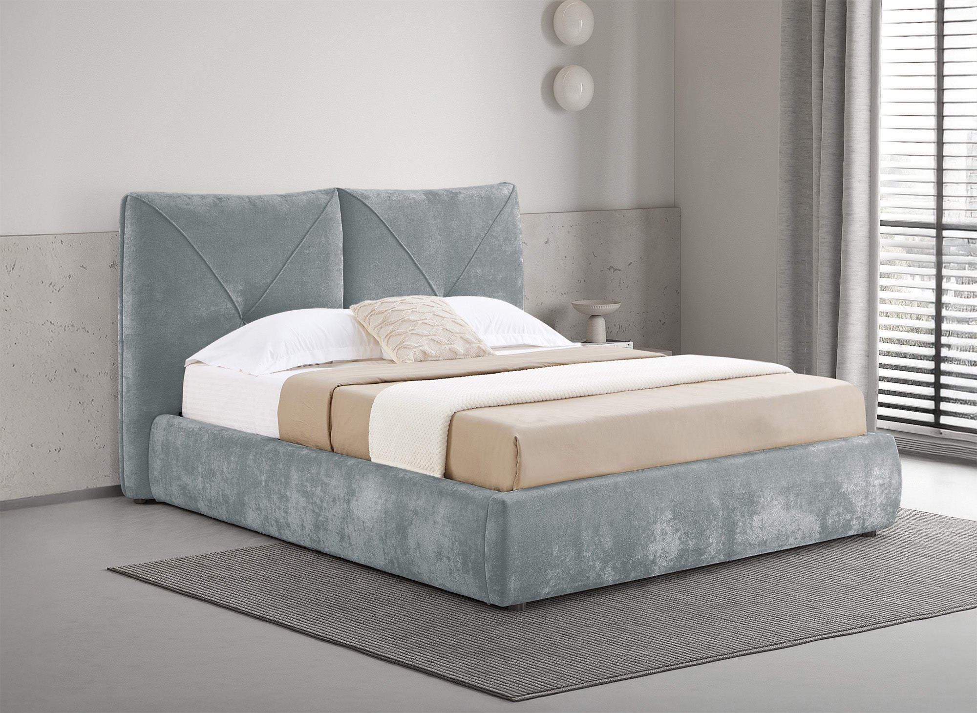 Cama con almacenaje NOAH de tela de rizo gris suave, 140 x 190 cm