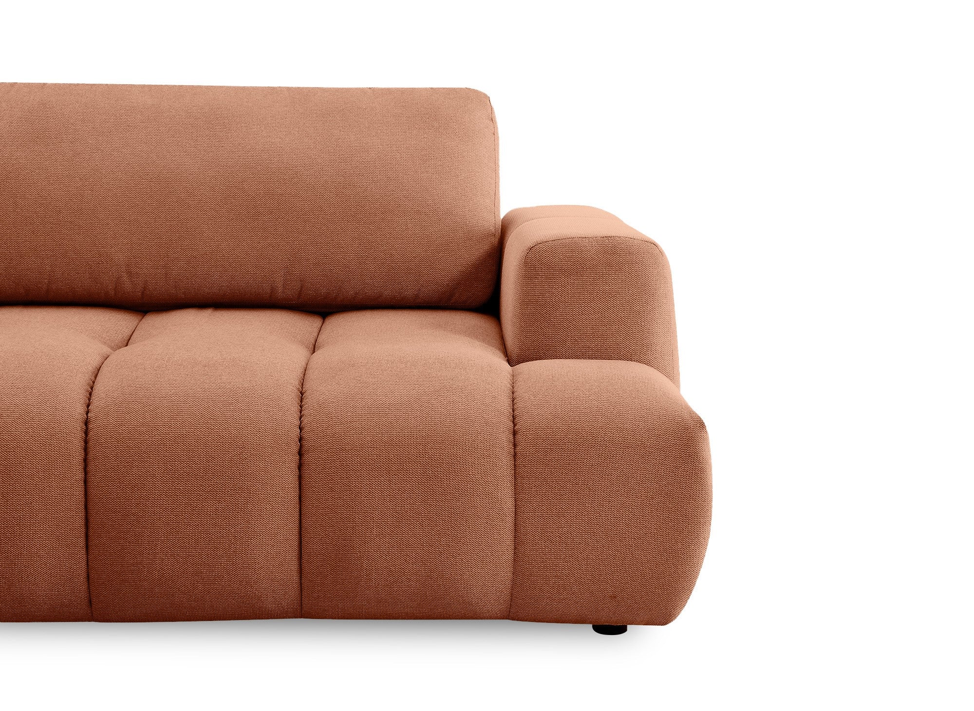 Sofá cama esquinero HAVEN de tela color terracota con almacenaje - Esquina izquierda