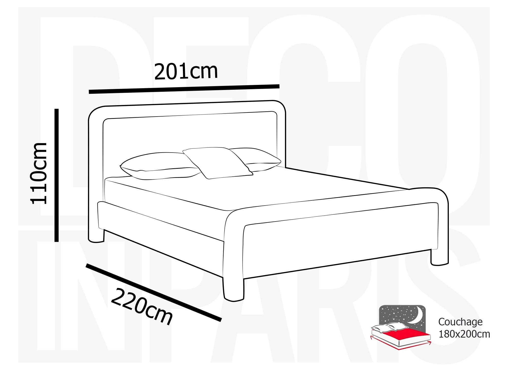 Cama doble ANELA de tela gris suave, 180 x 200 cm