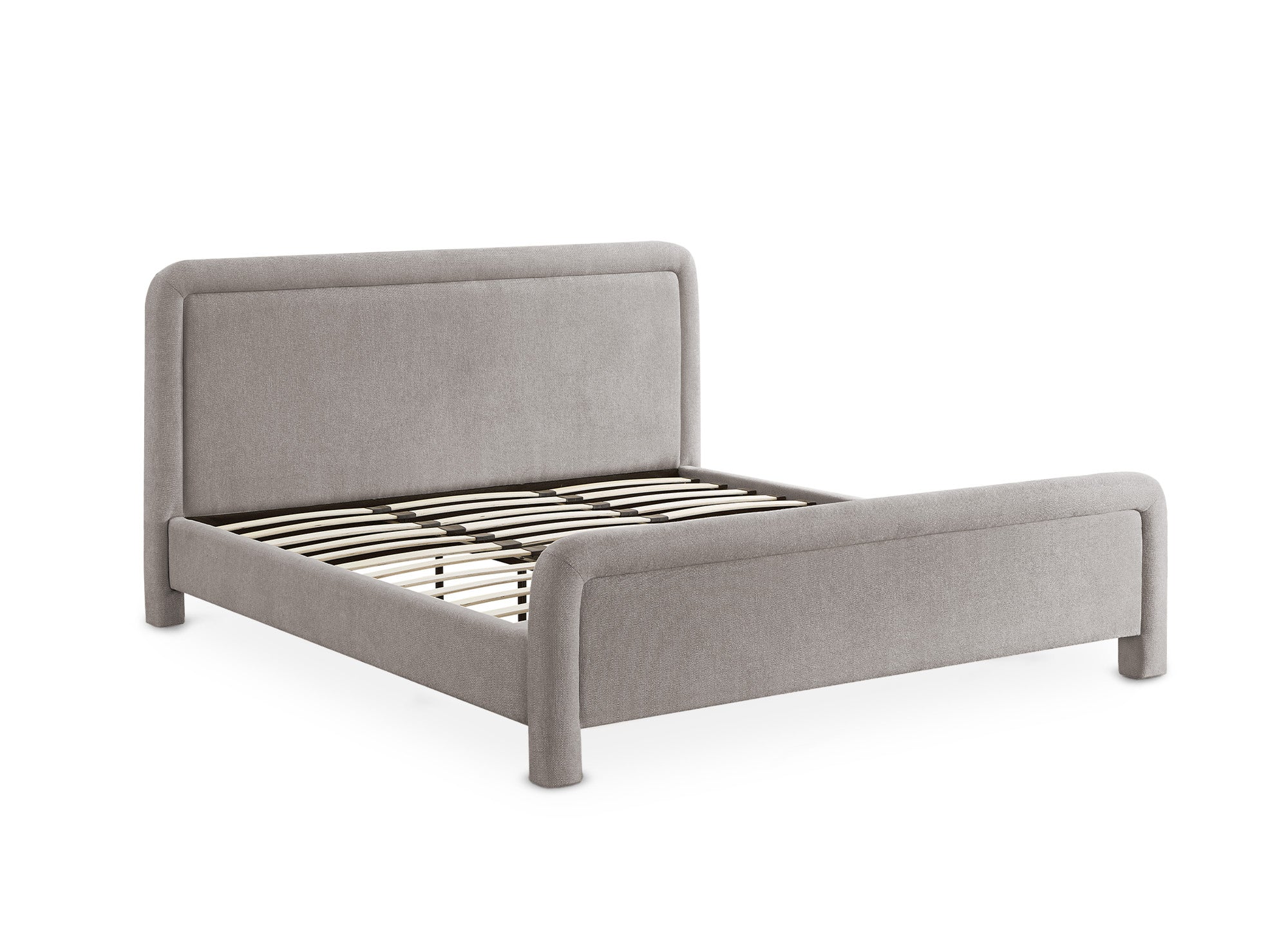 Cama doble ANELA de tela suave color topo, 180 x 200 cm