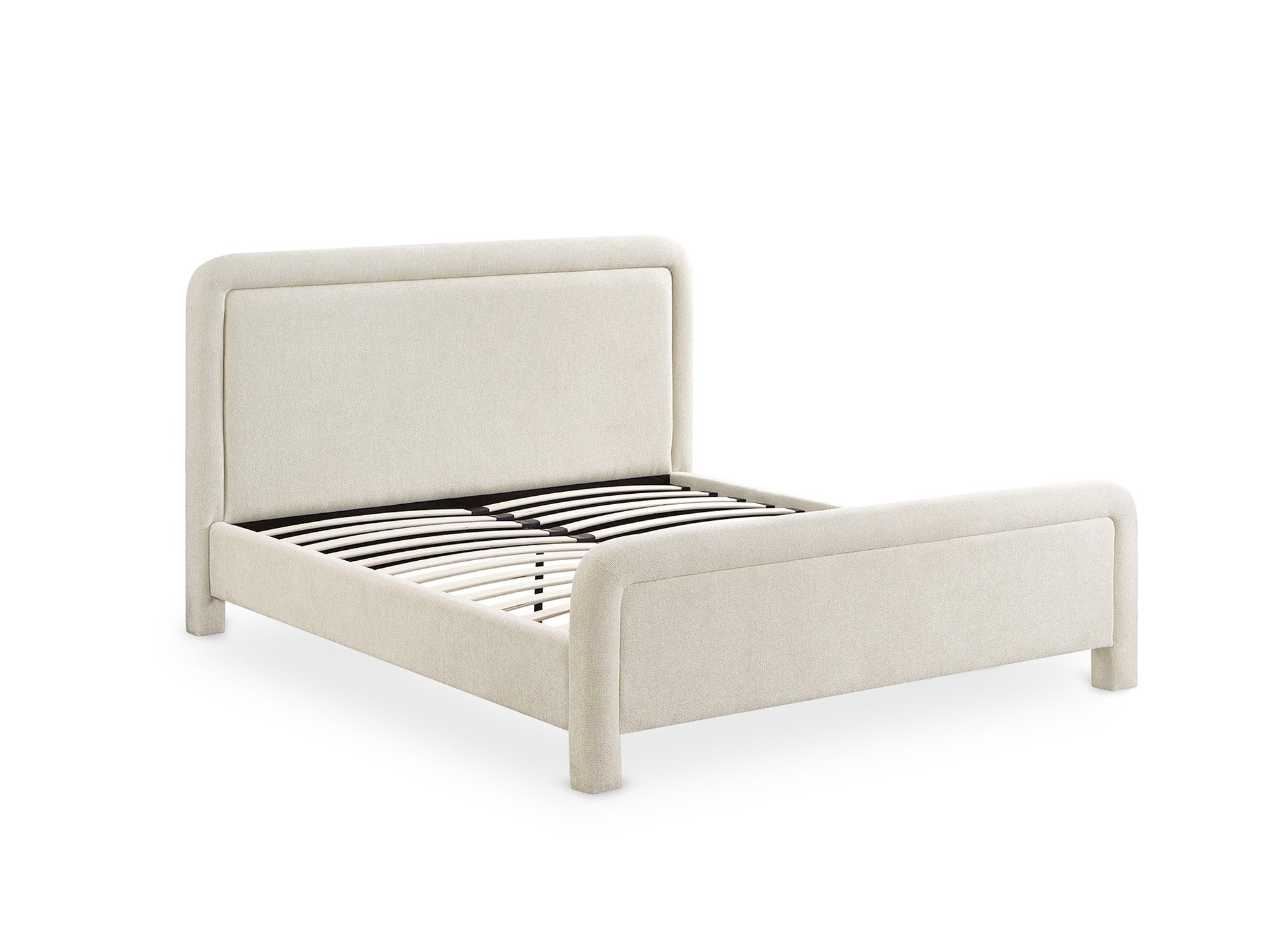 Cama doble ANELA de tela suave color beige, 140 x 190 cm