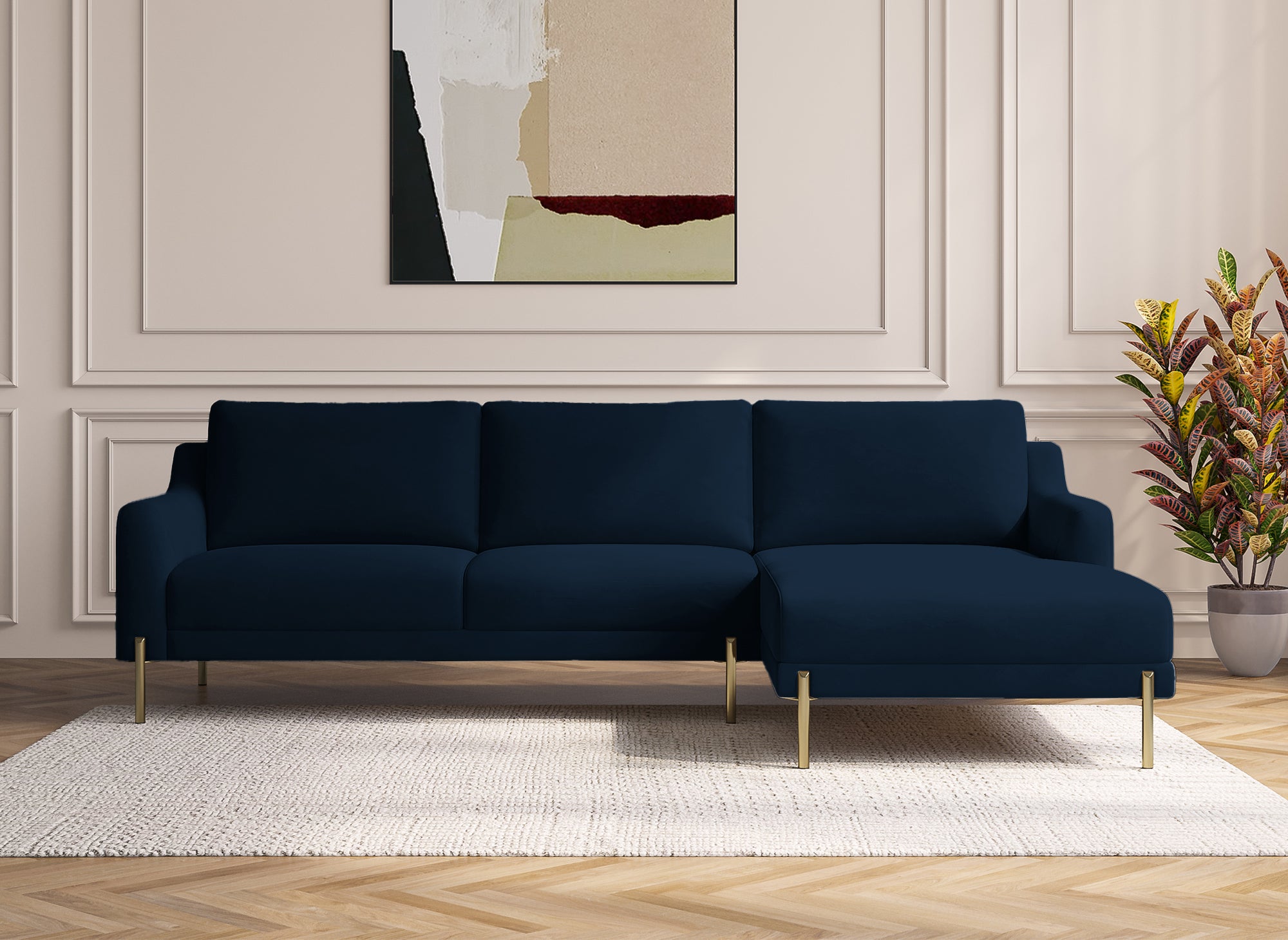 Sofá esquinero CELINE con chaise longue en terciopelo azul - Esquina derecha