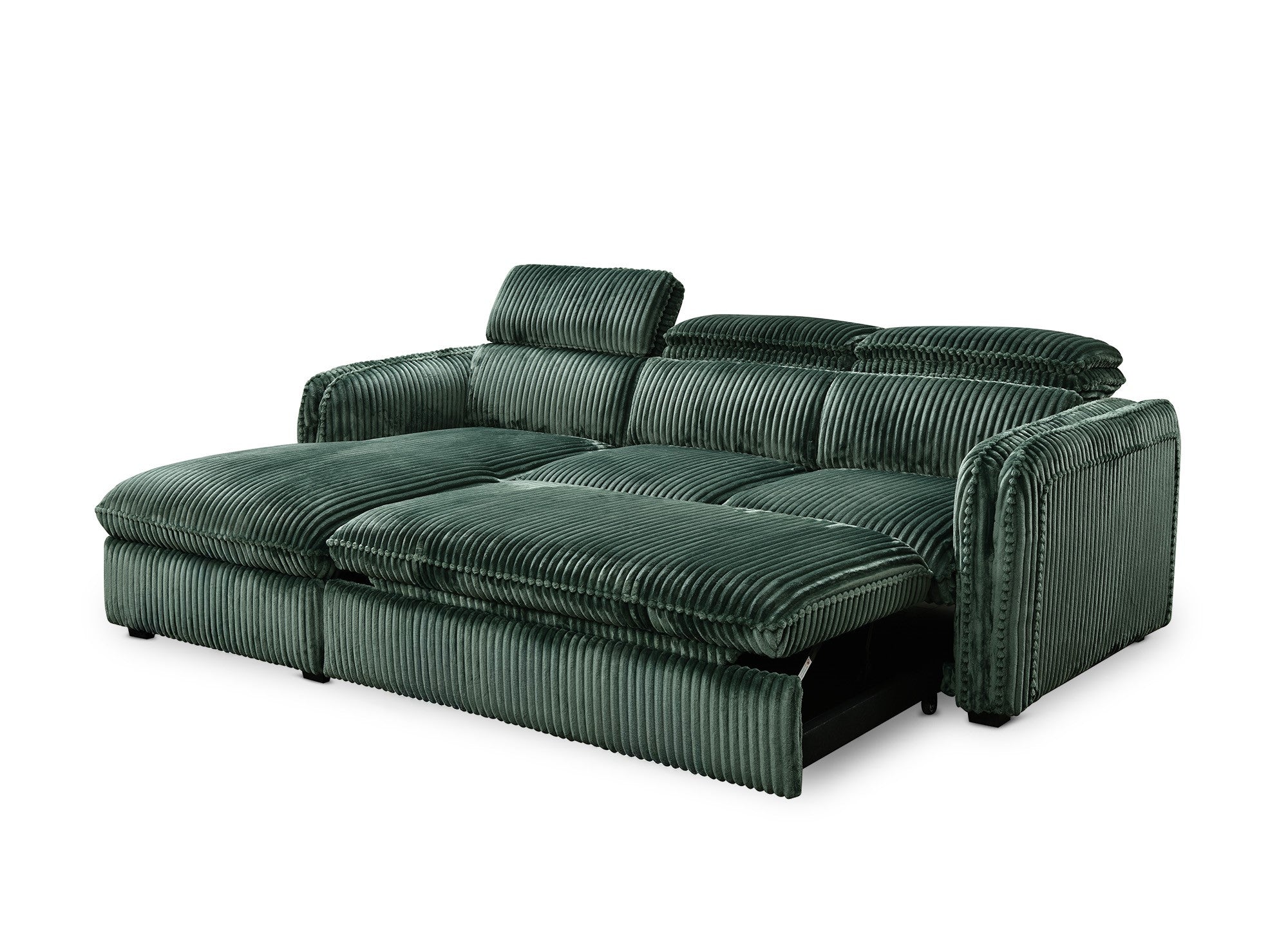 Sofá cama esquinero ISABELLA en pana verde gruesa - Esquina izquierda
