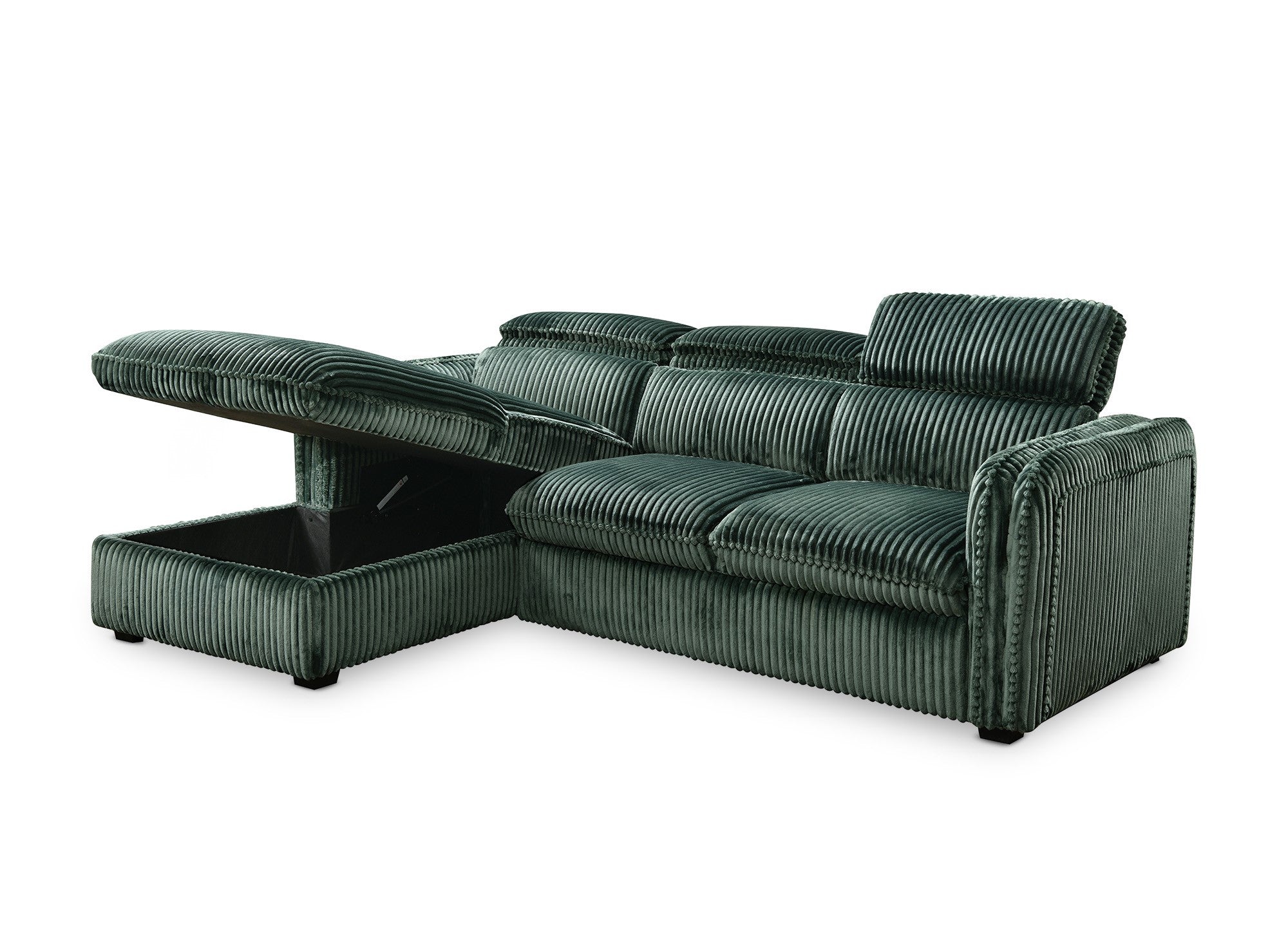 Sofá cama esquinero ISABELLA en pana verde gruesa - Esquina izquierda