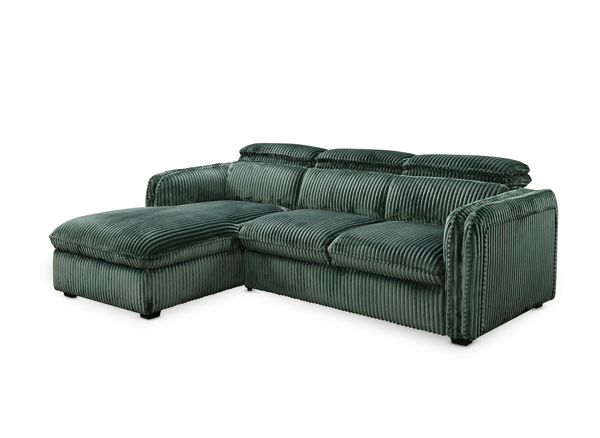 Sofá cama esquinero ISABELLA en pana verde gruesa - Esquina izquierda