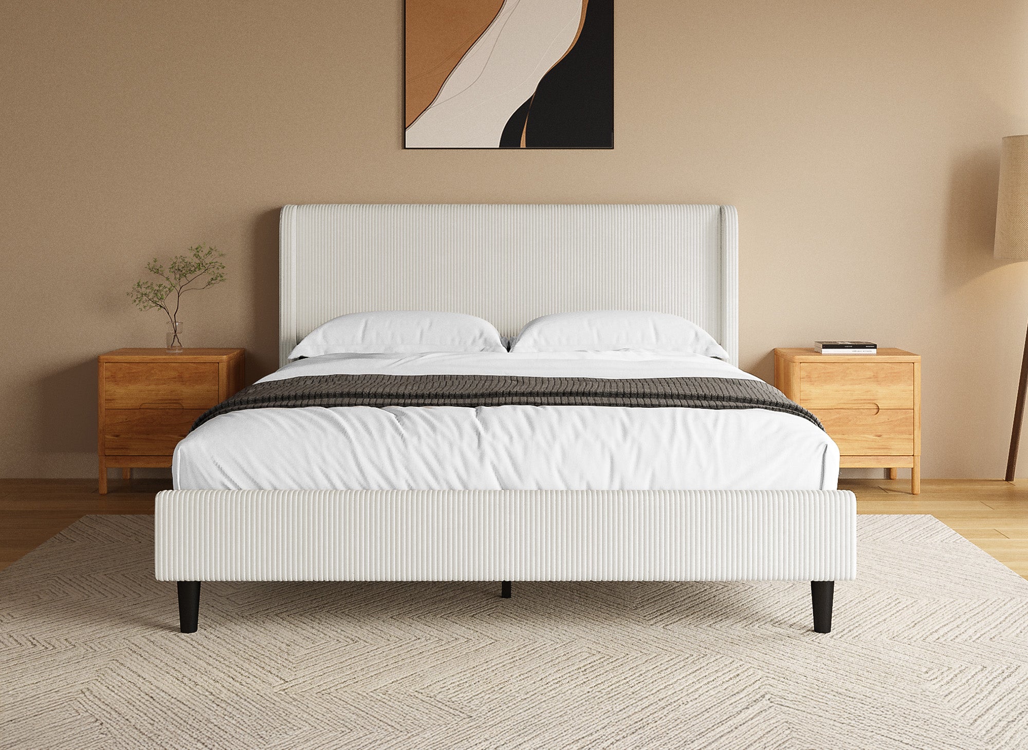 Cama doble de pana gruesa color beige 160x200cm LEVY