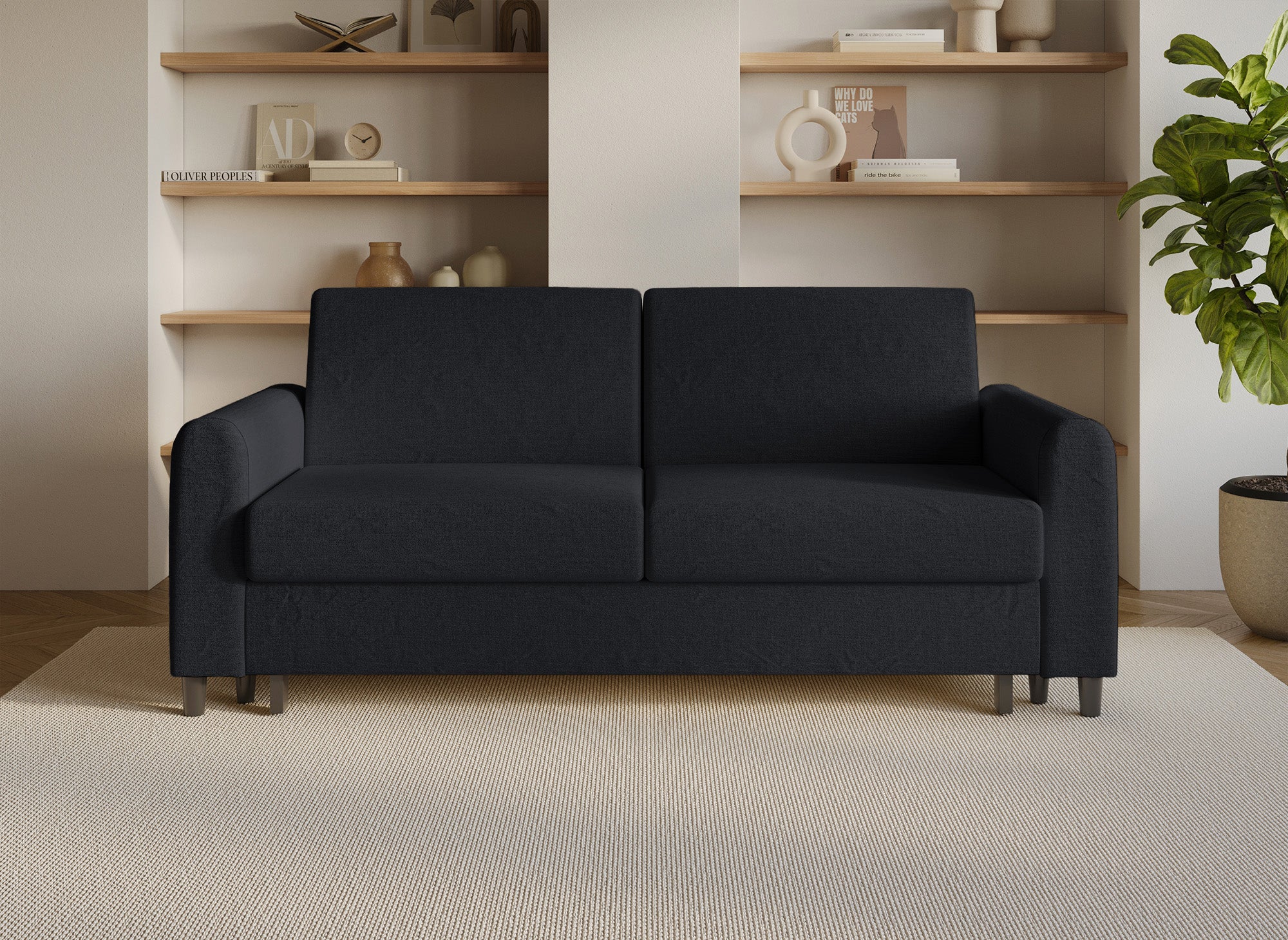 Sofá cama de 3 plazas ROSS en tela de lino negra