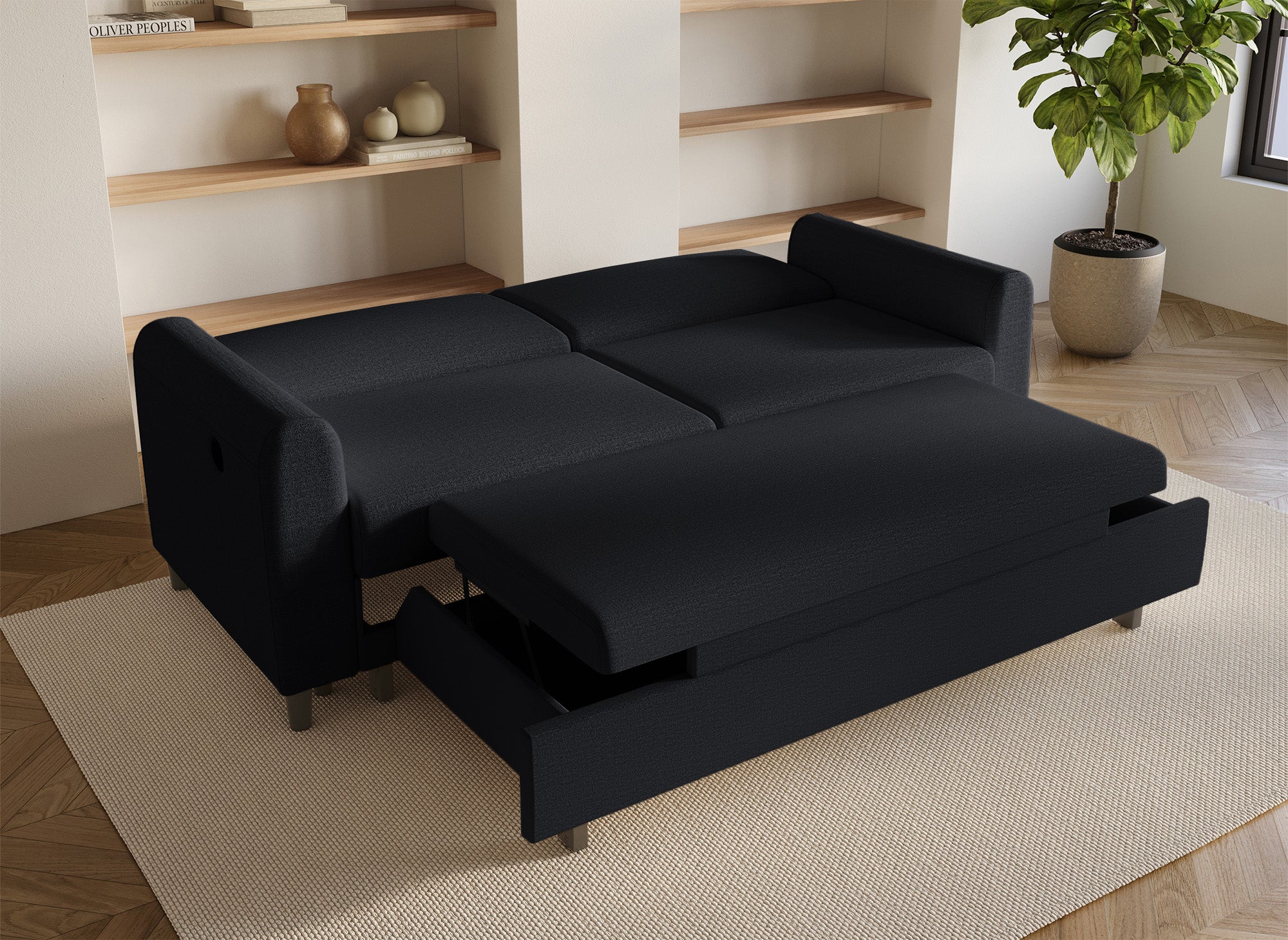 Sofá cama de 3 plazas ROSS en tela de lino negra