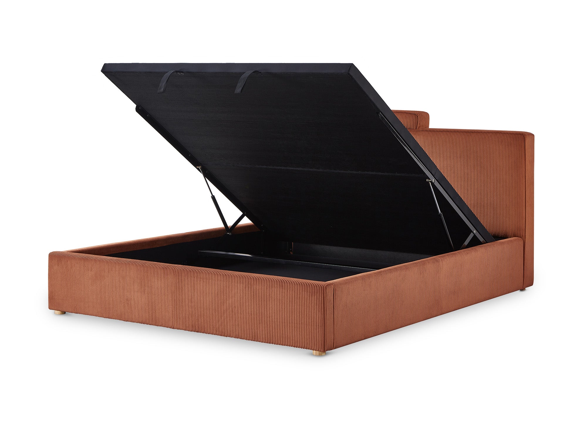 Cama de almacenaje ZELIA de 180x200 cm en pana color terracota