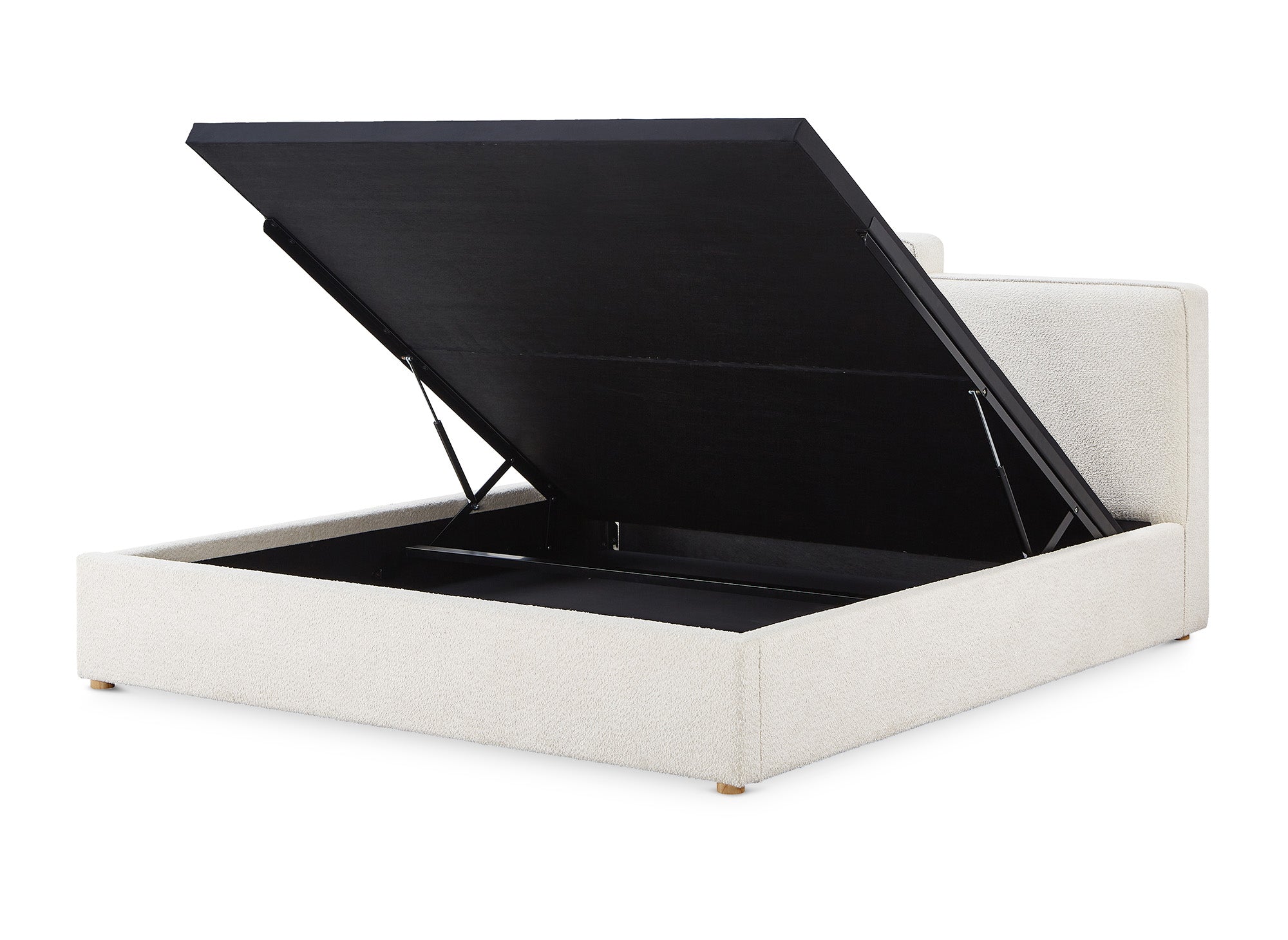 Cama con almacenaje ZELIA de 180x200 cm tapizada en tela bouclé beige