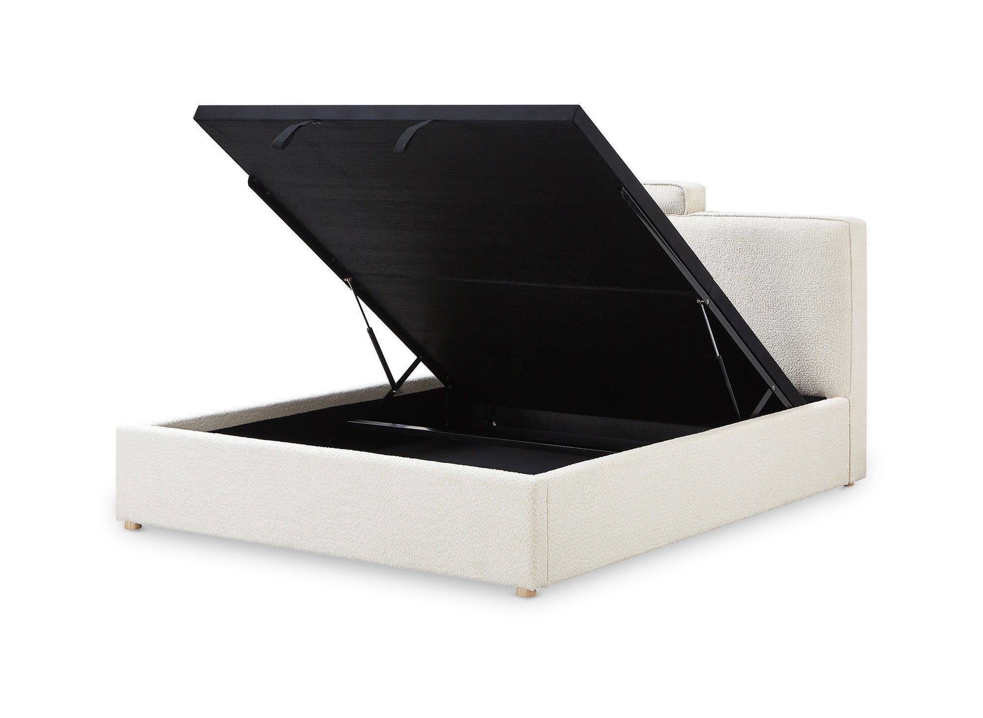 Cama con almacenaje ZELIA de 140x190 cm en tela bouclé beige