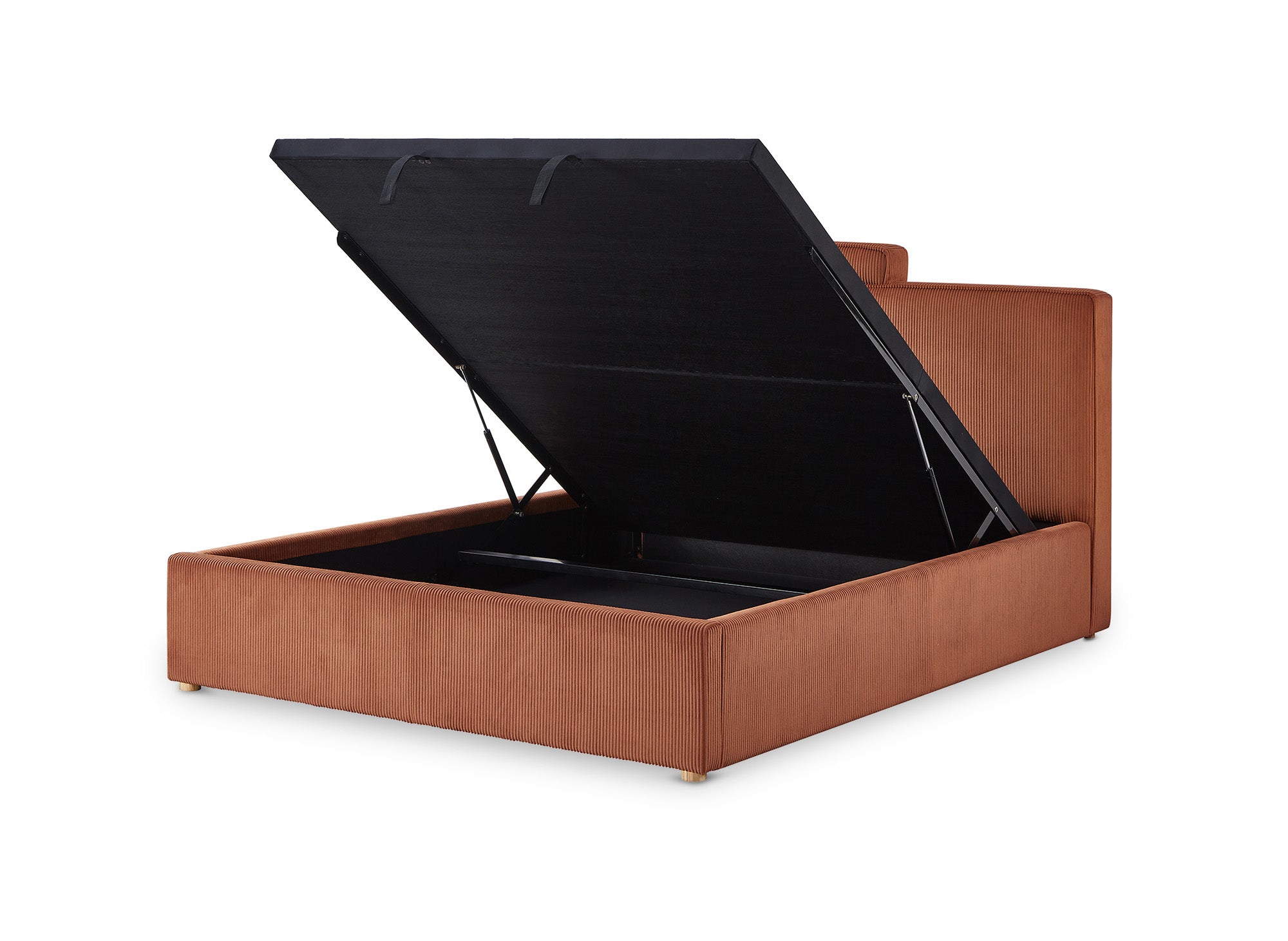 Cama de almacenaje ZELIA de pana color terracota, 140x190 cm