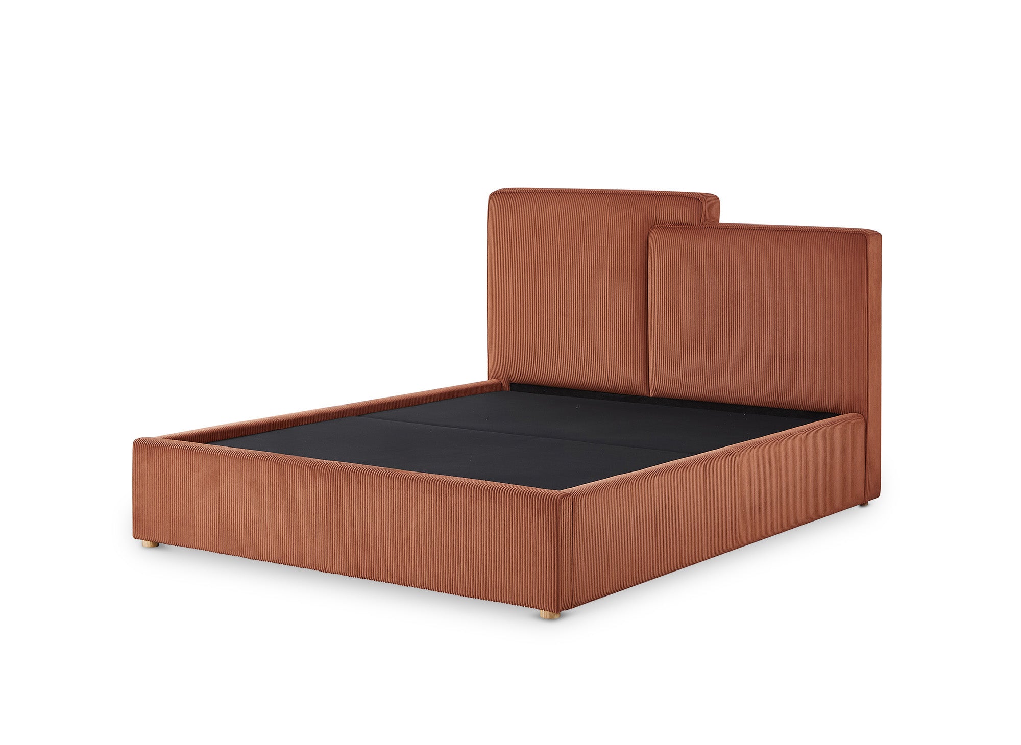 Cama de almacenaje ZELIA de pana color terracota, 140x190 cm