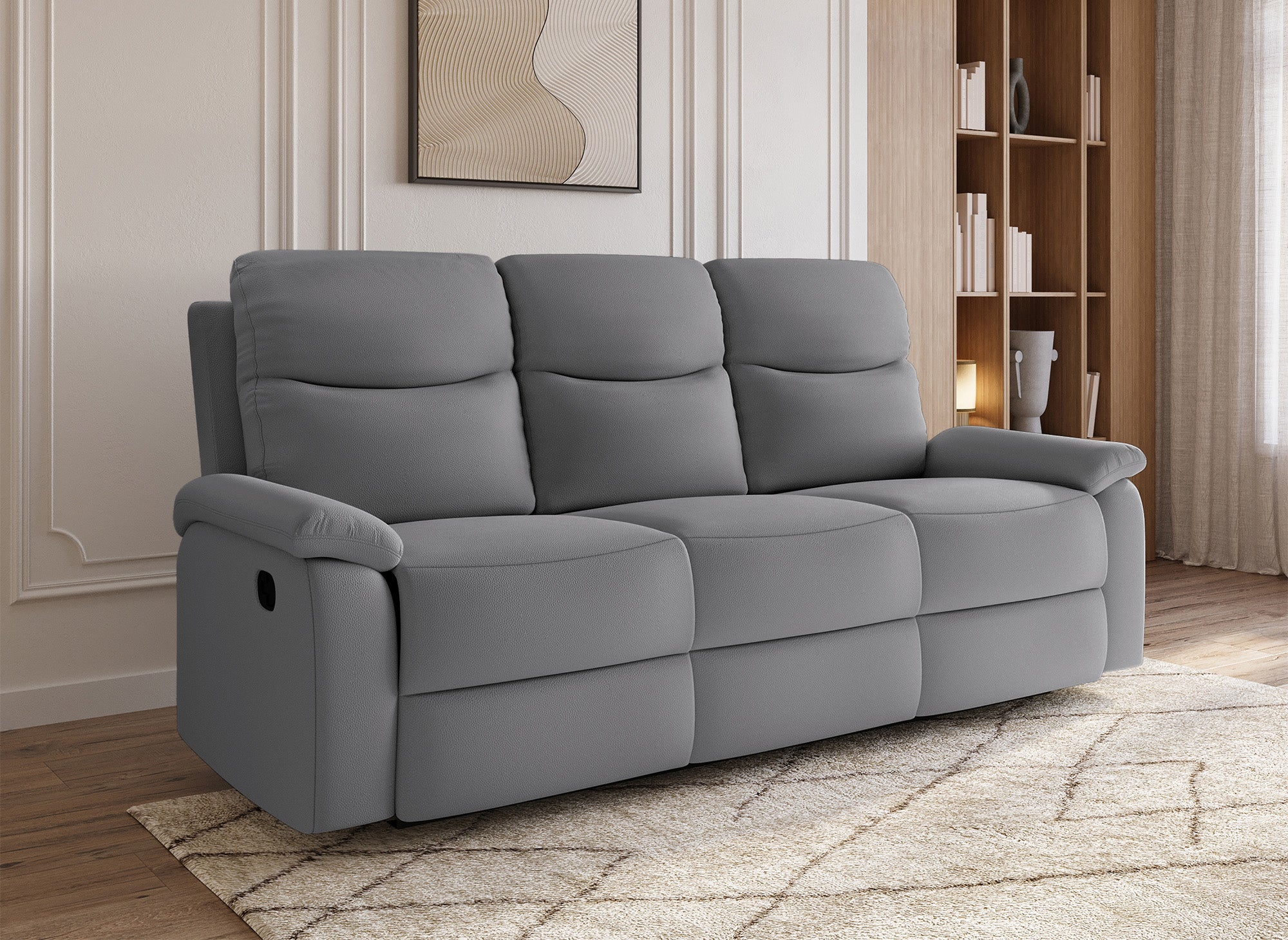 Sofá reclinable JACOB de 3 plazas en piel sintética gris oscuro