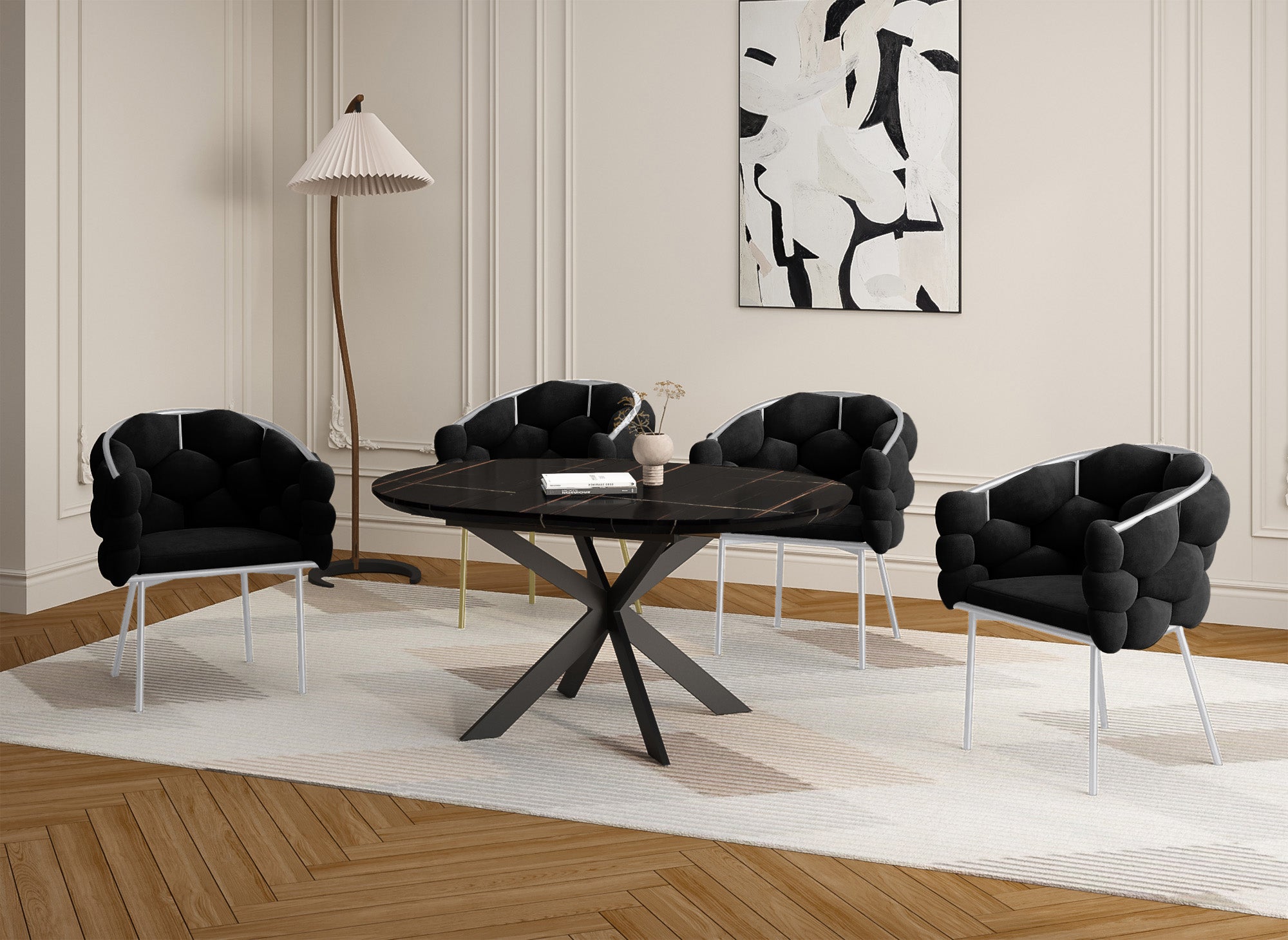 Juego de 2 sillas CHARLOTTE de terciopelo negro con patas de metal plateado