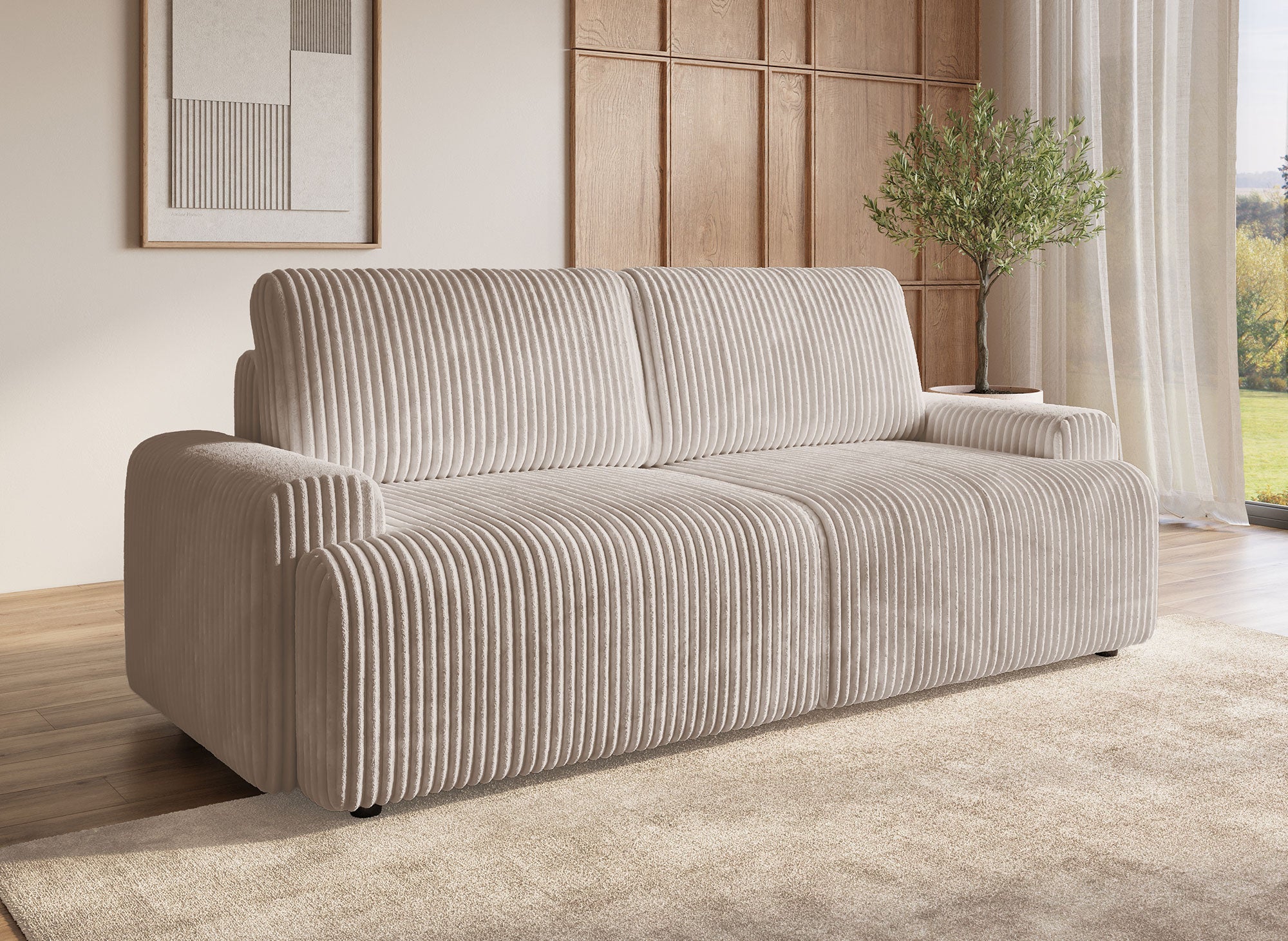 Sofá convertible MILO con almacenaje en pana gruesa color topo