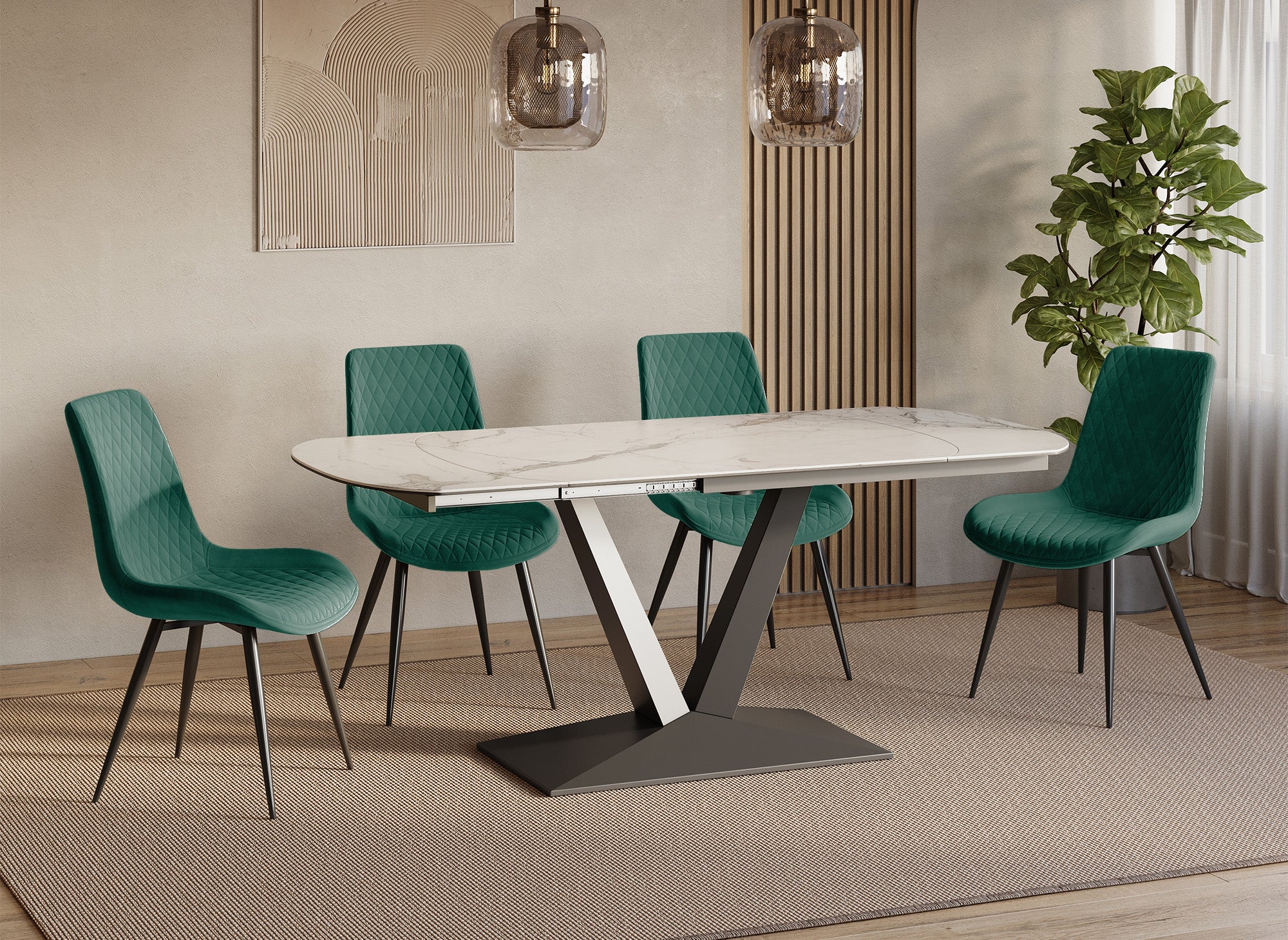 Juego de 2 sillas de diseño YOLA en terciopelo verde