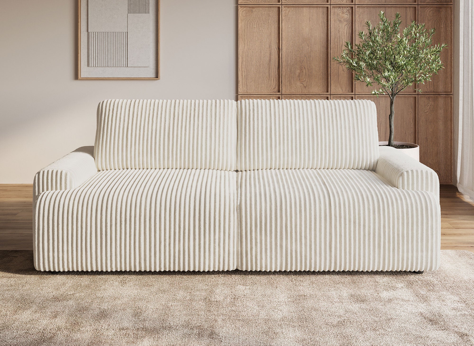 Sofá cama MILO con almacenaje en pana gruesa color beige