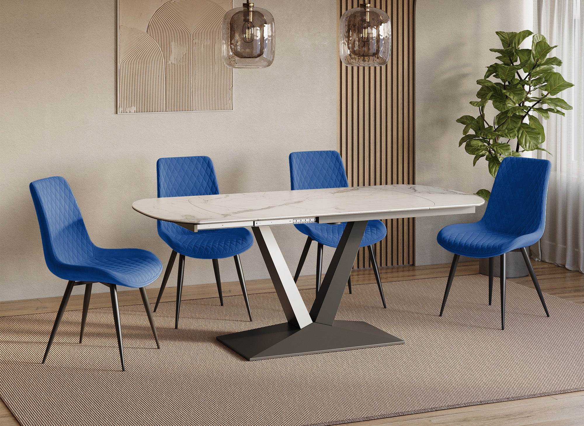 Juego de 2 sillas de diseño YOLA en terciopelo azul