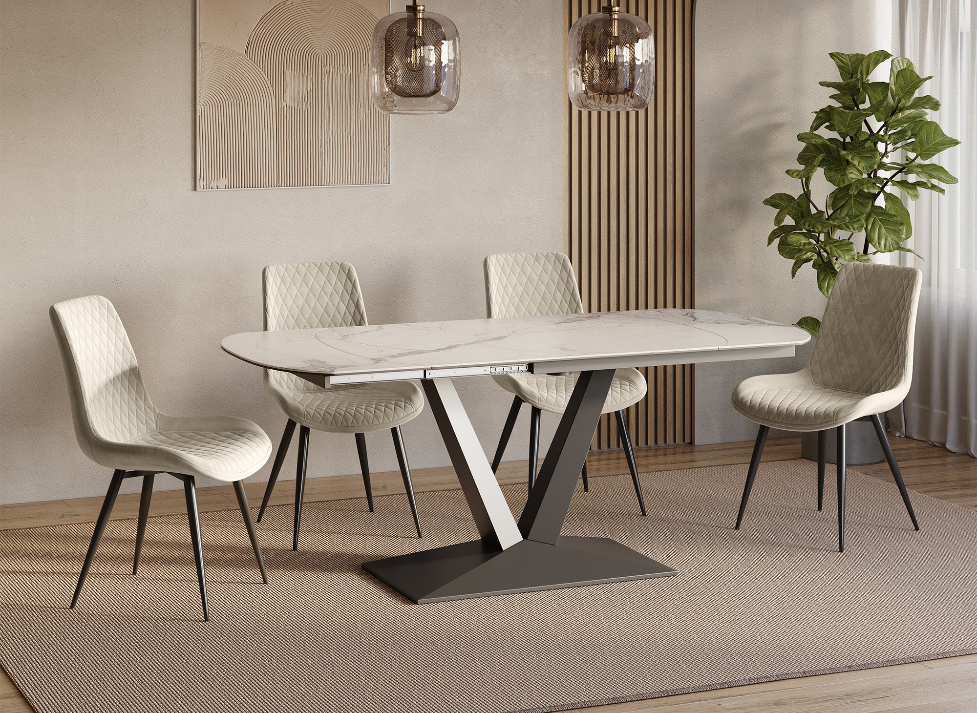 Juego de 2 sillas de diseño YOLA en terciopelo beige