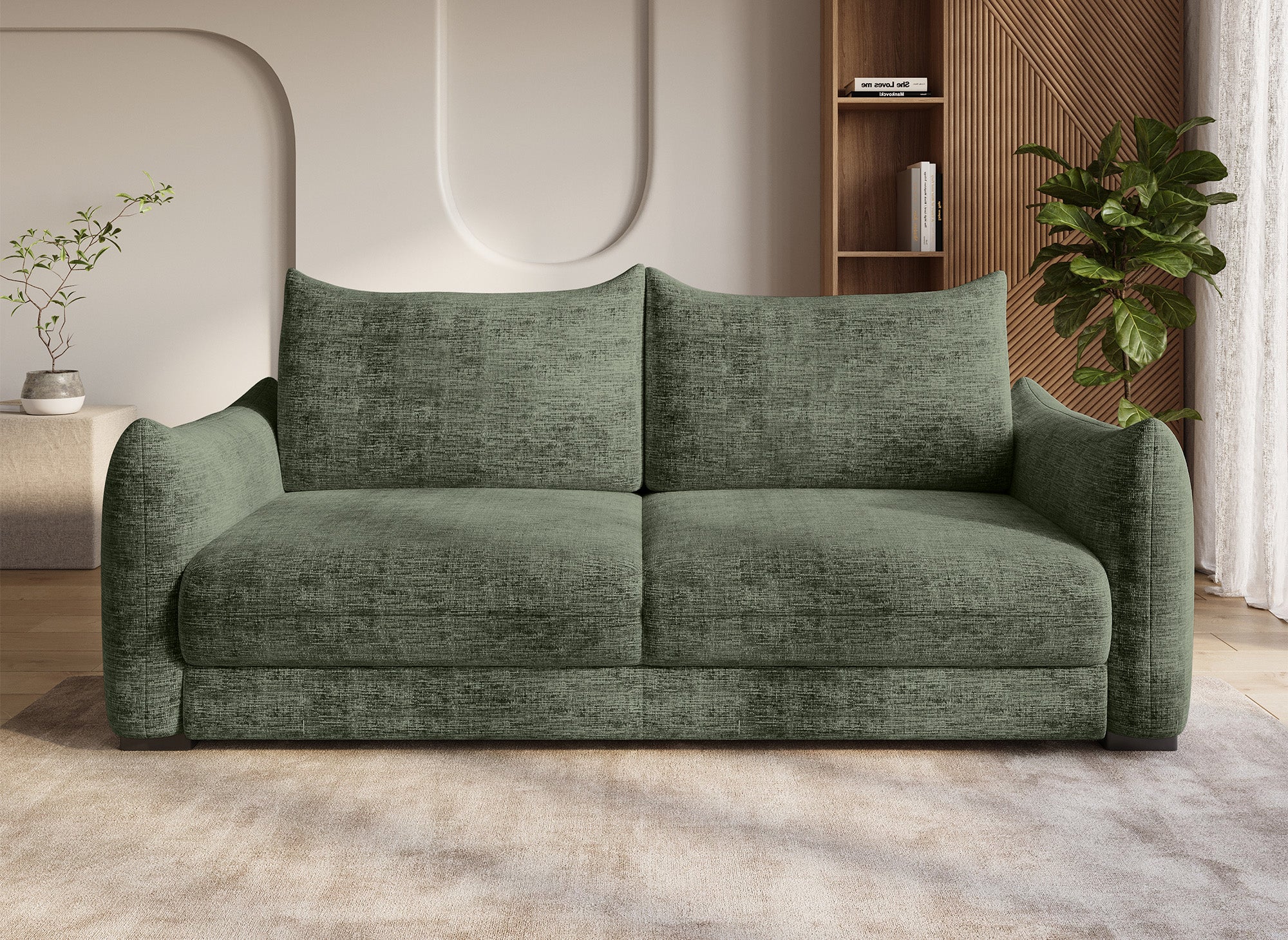 Sofá cama de 3 plazas COLBY con almacenaje en terciopelo caqui jaspeado